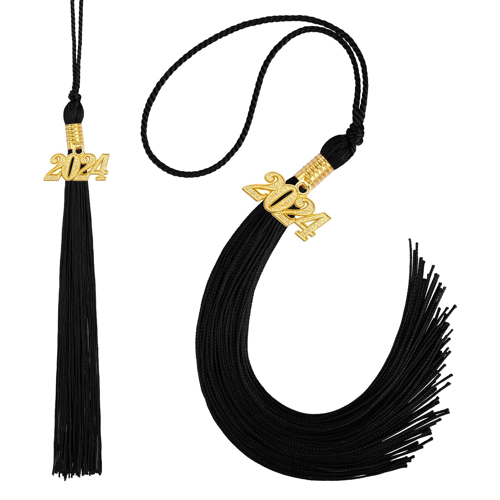 2024 Graduation Tassel Set - 2 Pack Black Graduation Cap Tassels with Charm for High School & College Commencement - Perfect Graduation Decorations & Keepsake for Graduates