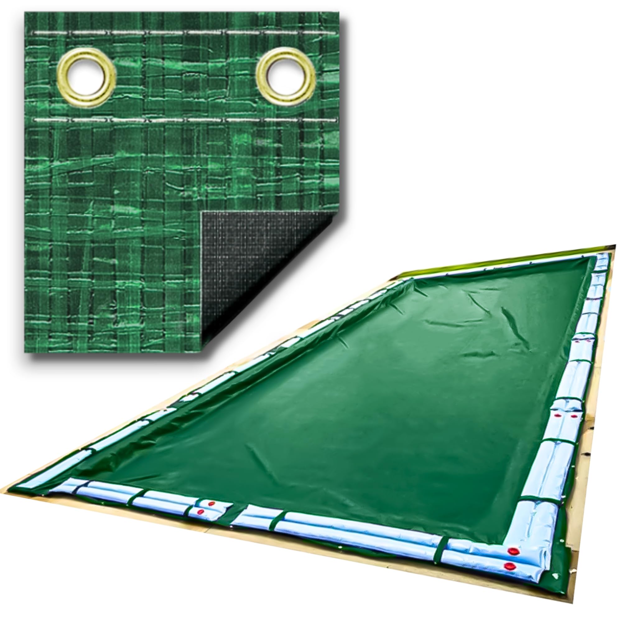 **Heavy Duty SWIMLINE HYDROTOOLS Ripstopper Above Ground Pool Cover | 21x37 FT | Green/Black | UV Protected | Water Tube Sleeves | Fits 16x32 FT Rectangle Pools (RIG1632R) | Durable Protection for Summer & Winter Use**