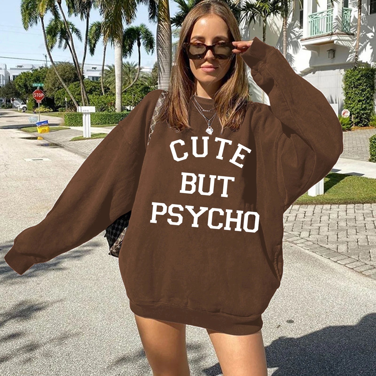CUTE BUT PSYCHO 2023 Trendy Long Sleeve Crewneck Women's Hoodie - Harajuku Fashion Y2K Aesthetic Streetwear for Fall/Winter | Casual Outfit, Street Style, Layering Essential