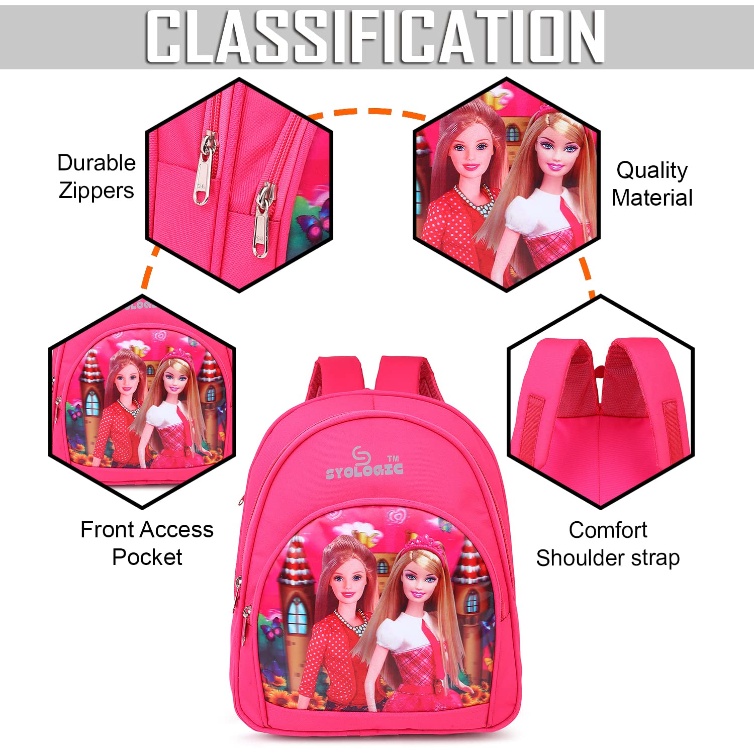 SYOLOGIC 25L Printed Kids School Backpack - Lightweight & Durable Pink Bookbag for Boys & Girls - Perfect for Elementary, Middle School & Travel