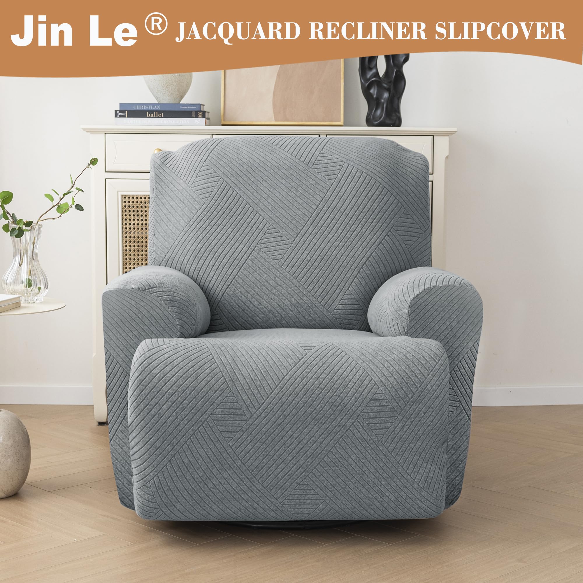 **Stretch Recliner Covers 4-Piece Set - Universal Fit for Lazy Boy & Recliner Chairs, Sofa Protector with 2 Pockets - Light Gray - Perfect for Pets, Kids & Home Decor**    *(Use Case: Ideal for protecting furniture from spills, pet hair, and daily wear while adding a stylish touch to your living room or family space.)*