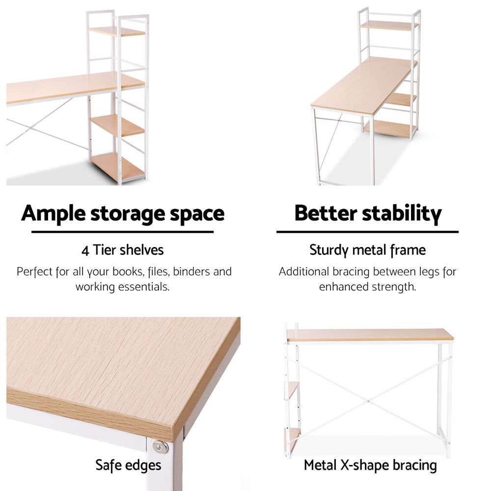 Premium Henderson 1200mm White Metal Desk with Oak Top & Storage Shelves - Perfect for Home Office, Study Room & Workspace Organization