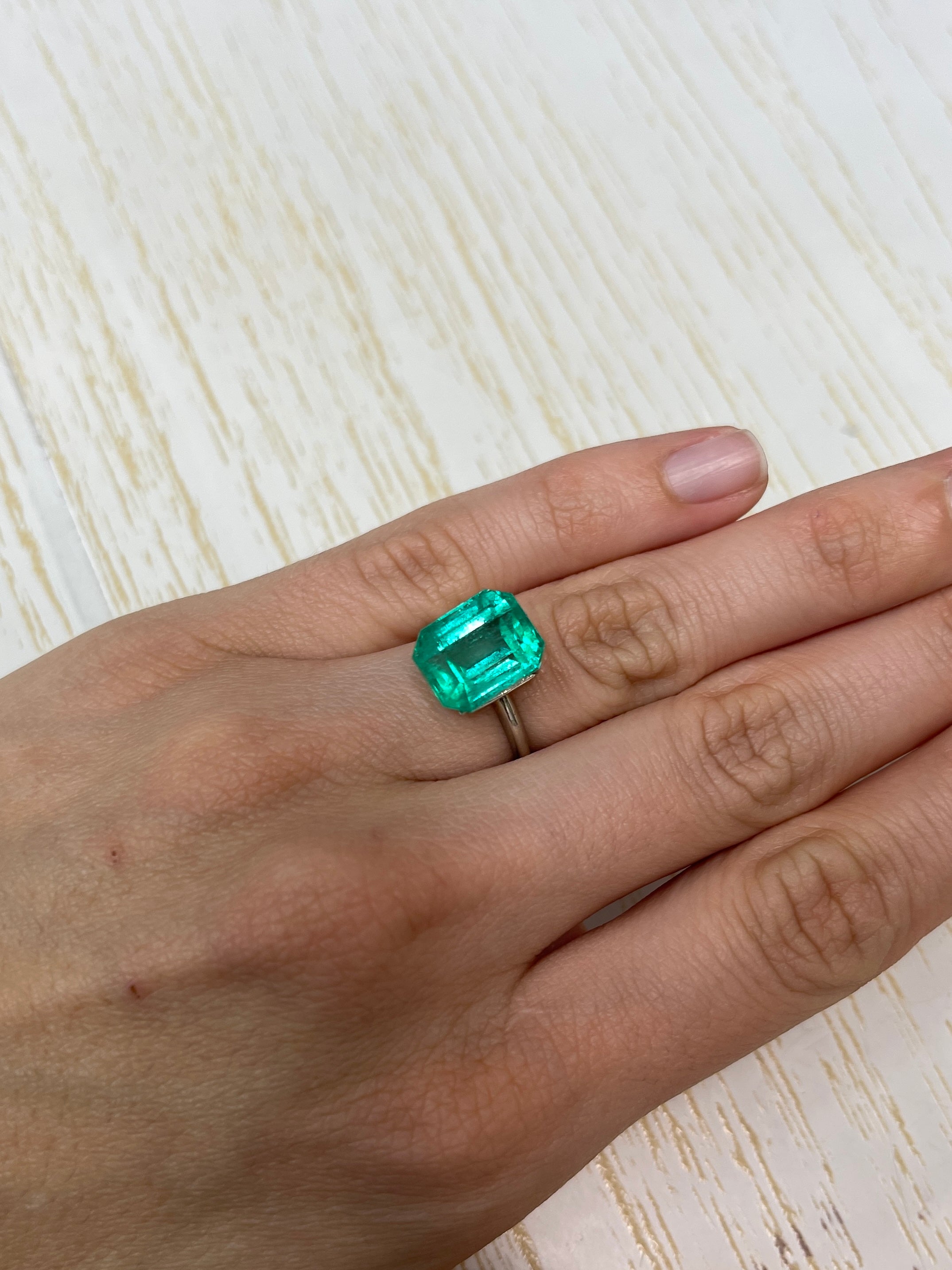 7.22 Carat 13x10mm Bluish Green Loose Colombian Emerald - Emerald Cut Gemstone for Jewelry Making, Engagement Rings & Collector's Items