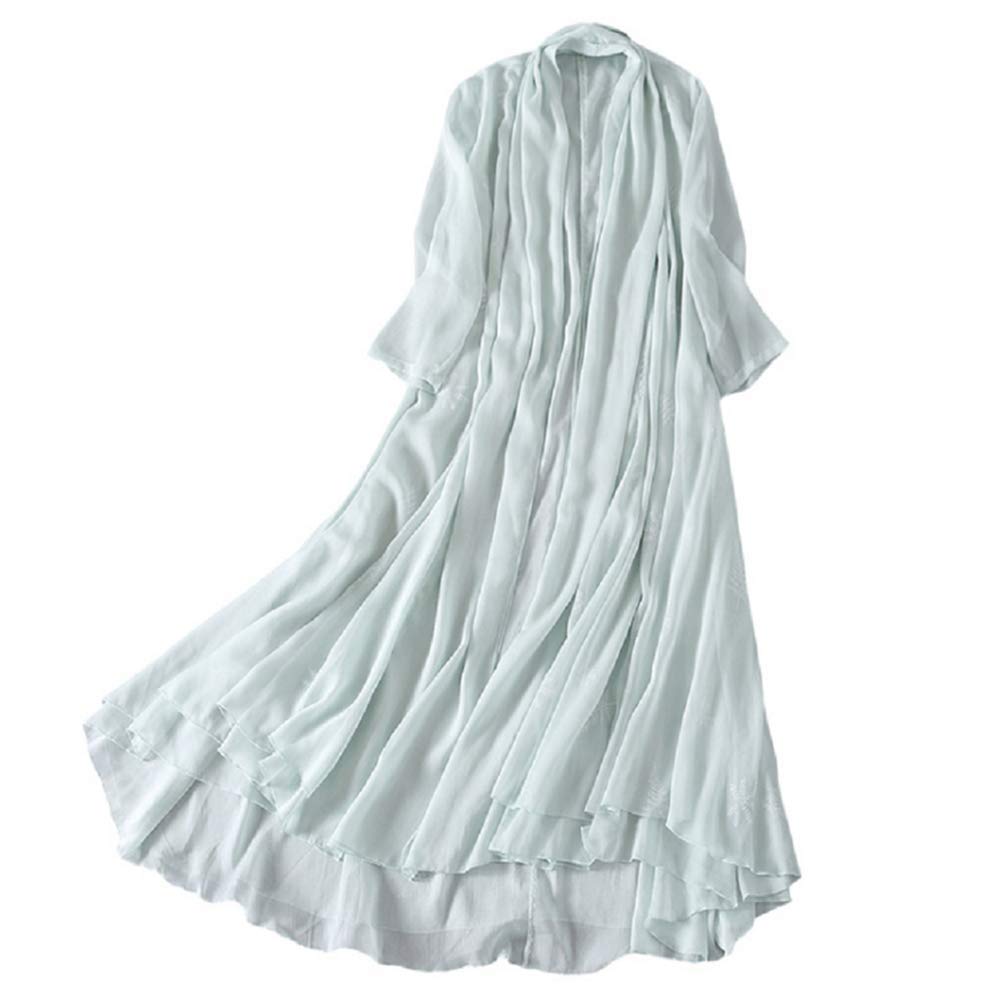 OPOB Women's Chinese Style Chiffon Embroidery Cardigan Pea Coat - Light Green Hanfu-Inspired Loose Knit Sweater for Spring & Fall | Perfect for Tea Parties, Cultural Events & Boho Fashion | Elegant Layering Piece for Daily Wear, Office Outfits and Special Occasions