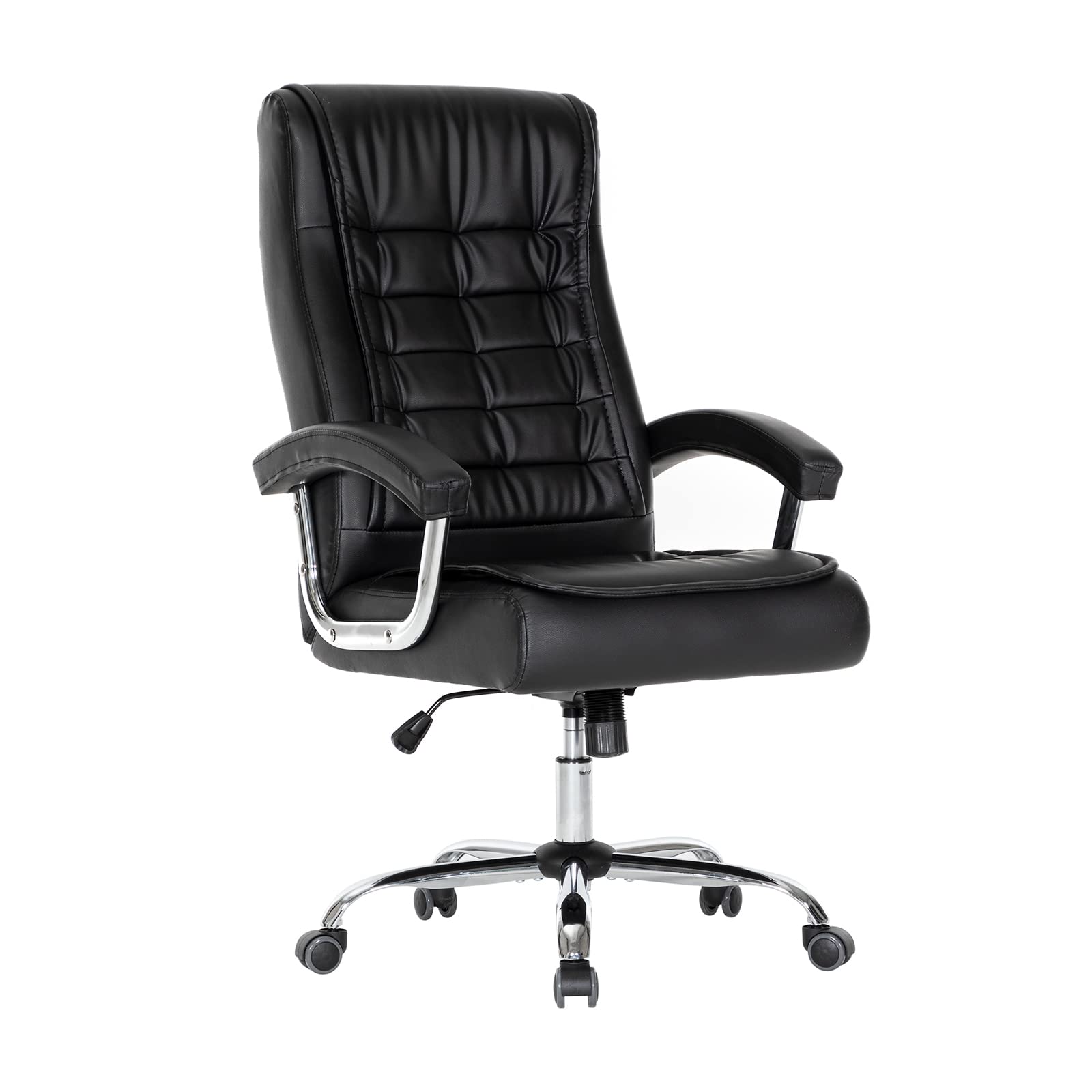 Premium Ergonomic Executive Office Chair - Adjustable High Back Leather Swivel Chair with Padded Seat & Armrests - 350lbs Weight Capacity - Spring Support Computer Desk Chair for Home Office (Black) - Perfect for Long Work Hours & Video Conferencing