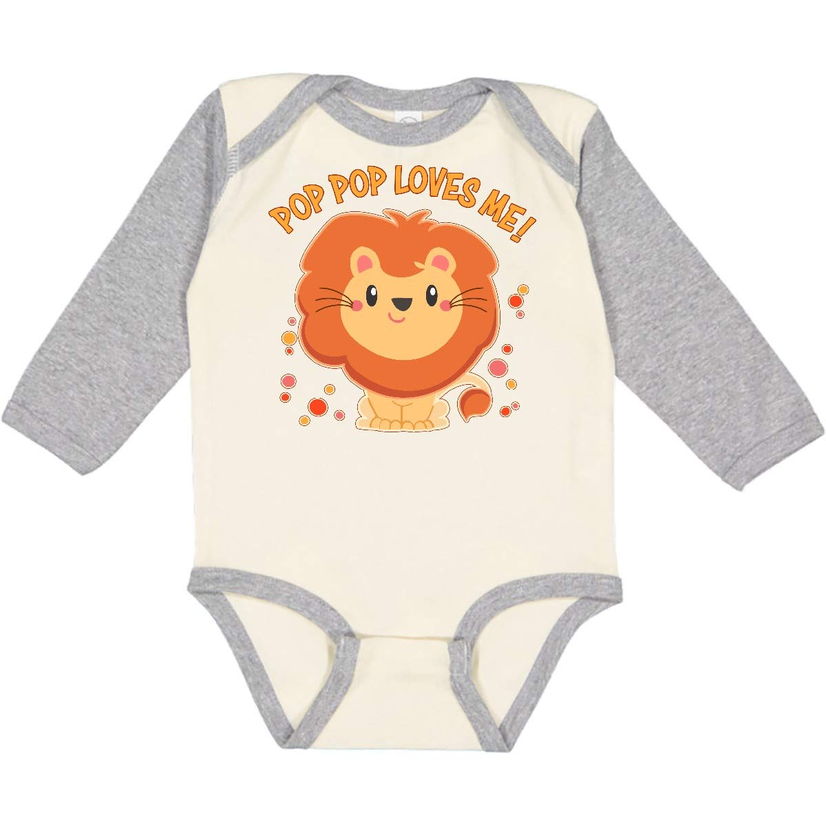 Inktastic Pop Pop Loves Me - Adorable Lion Print Baby Long Sleeve Bodysuit | Soft Cotton Infant Romper for Boys & Girls | Perfect for Family Photos, Playdates & Everyday Wear