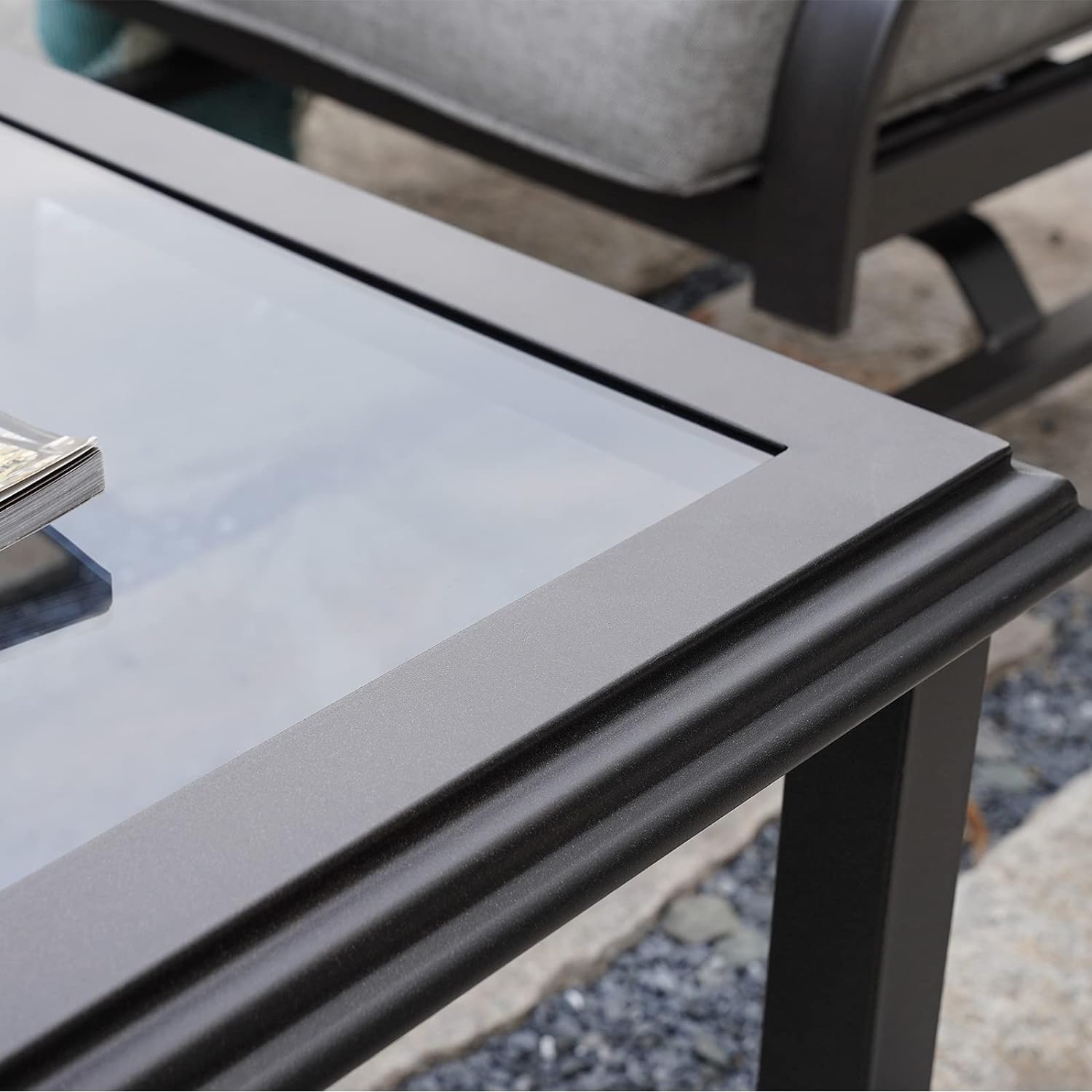 Premium Outdoor Glass Coffee Table - Tempered Glass Top, Durable Patio Garden Furniture for Conversation & Relaxation - Perfect for Backyard, Poolside & Terrace Use