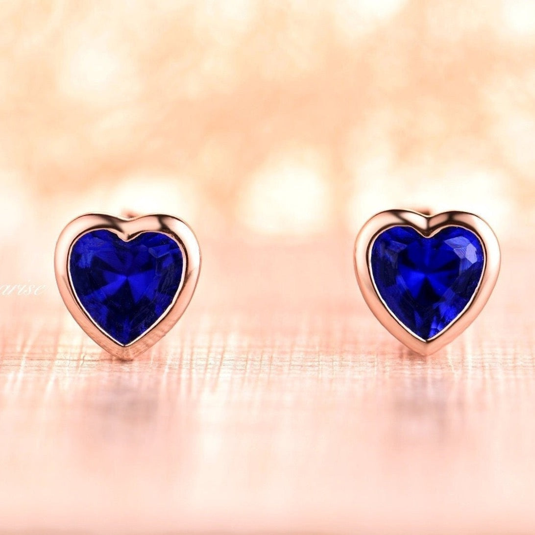 14K Rose Gold Vermeil Heart Sapphire Earrings - Elegant Jewelry for Women, Perfect Gift for Valentine's Day, Anniversary & Special Occasions