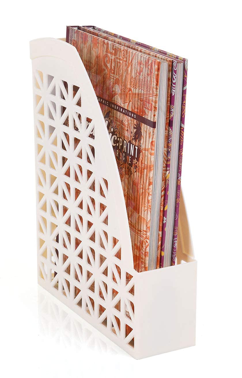 Mintra Office Plastic Desk Organizer Set of 2 - Magazine File Holder for Office Supplies, Documents, and Papers (Ivory) - Perfect for Home Office, School, and Workspace Organization