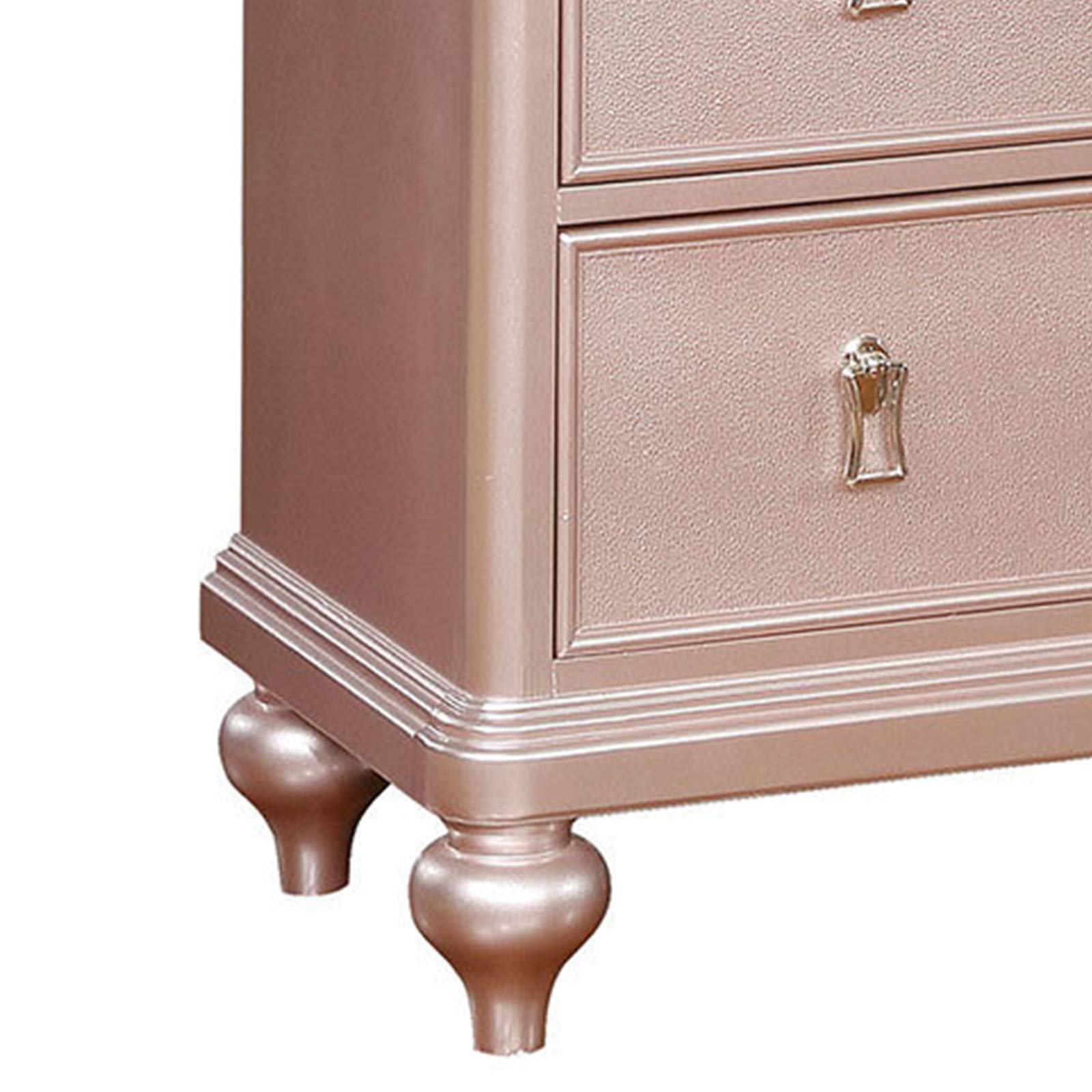 Benjara 7-Drawer Wooden Dresser with Mirror Panel Inserts in Rose Gold - Perfect for Bedroom Storage & Organization
