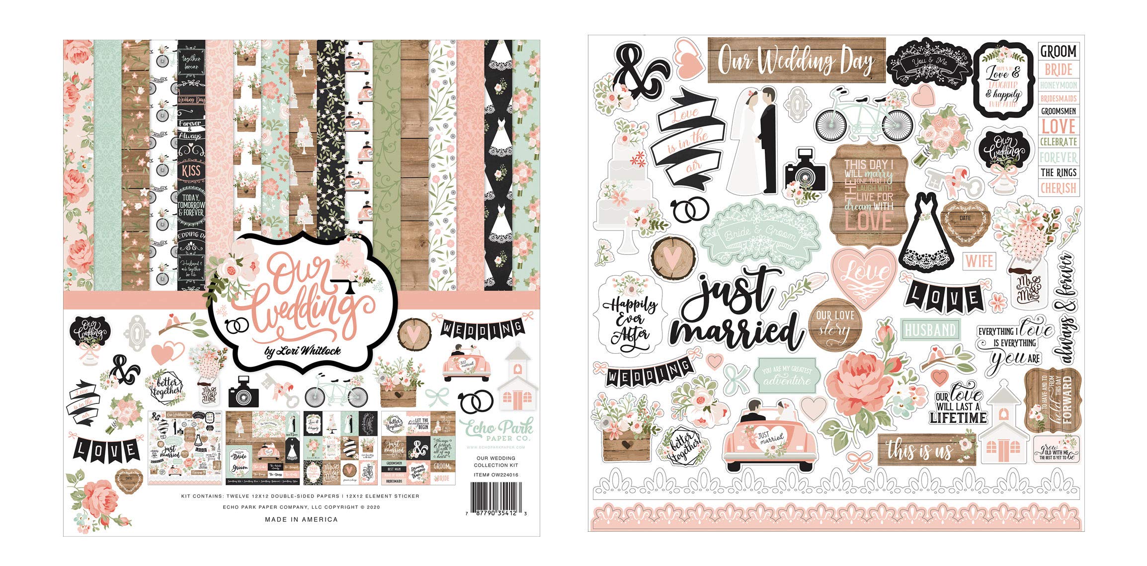 Echo Park Paper Collection Bundle - Our Wedding 12x12 Scrapbook Kit with Cardstock Elements & Sticker Sheets | Perfect for DIY Wedding Albums, Memory Books, and Craft Projects