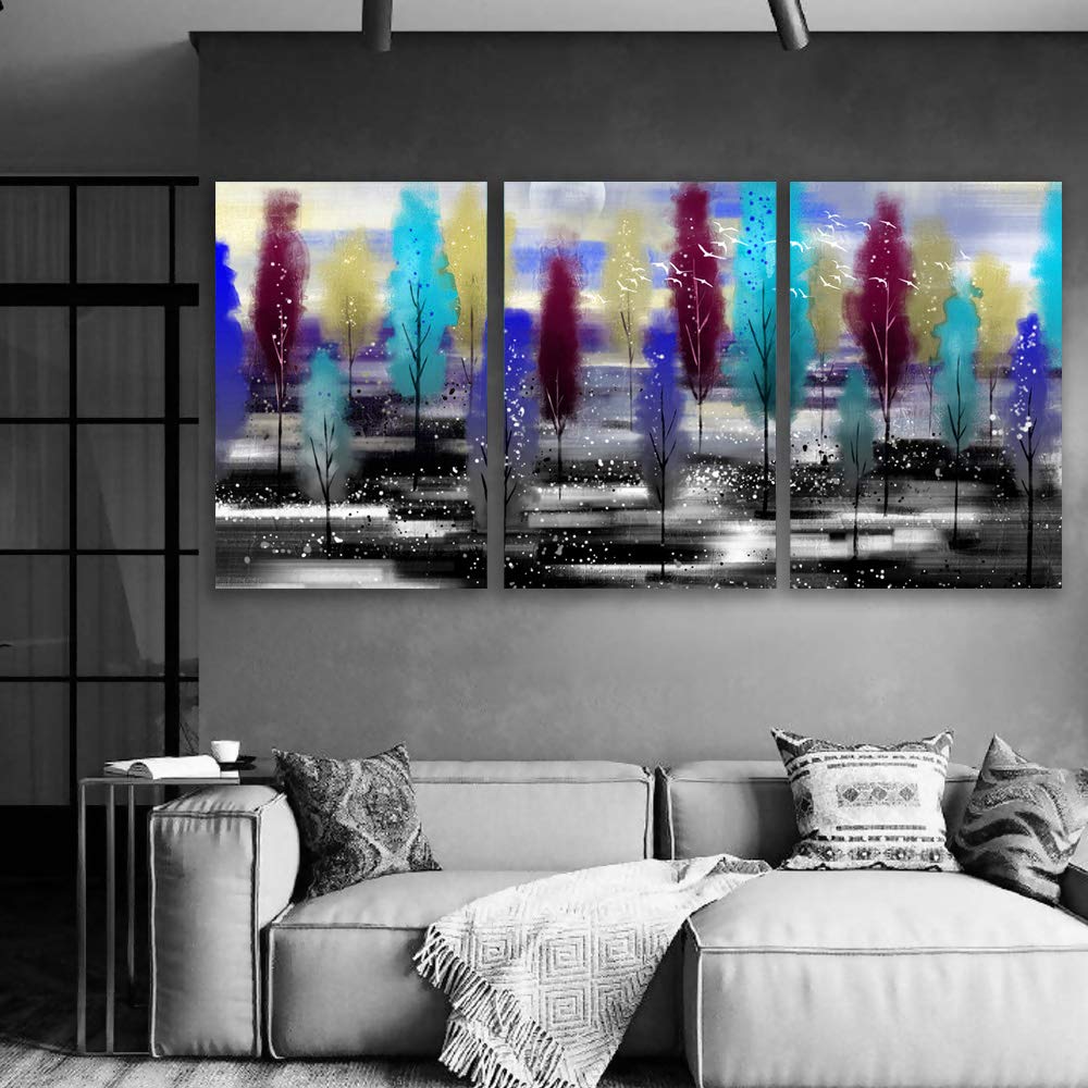 Abstract Cloud Tree Canvas Wall Art - 3 Panel Framed Oil Painting Print (24x36 Inches) for Bedroom & Living Room Decor | Modern Home Wall Decor | Perfect for Housewarming Gifts & Interior Design