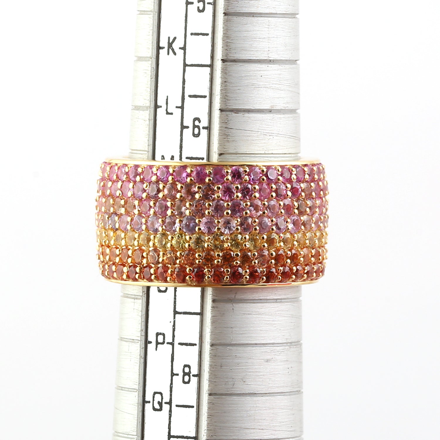 18K Yellow Gold Rainbow Sapphire Gemstone Pave Band Ring for Women - Elegant Stackable Jewelry for Anniversary, Birthday & Wedding Gifts