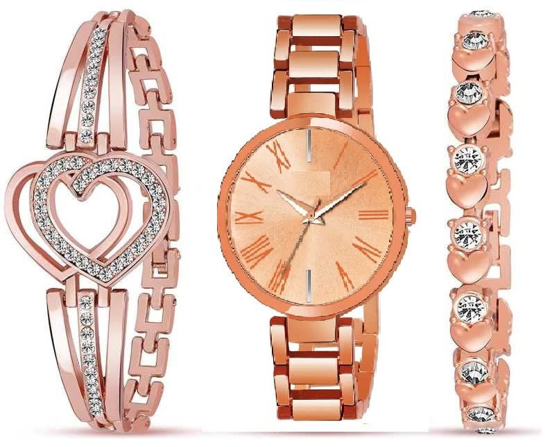 Trendy Women's Watch and Bracelet Set (SR-942 AT-9421) - 3 Piece Fashion Jewelry Combo for Girls & Ladies - Perfect for Casual Wear, Office & Special Occasions