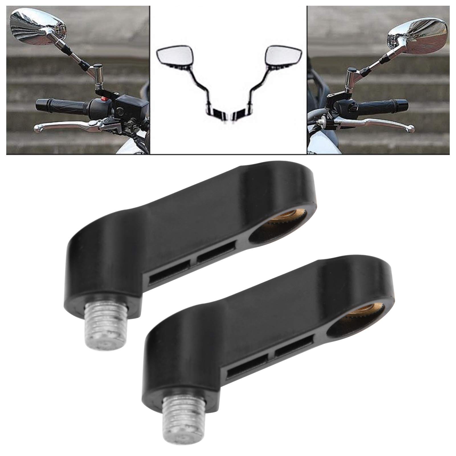 Universal M10 Motorcycle Mirror Extenders - 2pcs 0.4in Plastic Riser Spacers & Extension Adapters for Enhanced Visibility - Perfect for Harley, Honda, Yamaha & More - Ideal for Touring, Commuting & Highway Riding