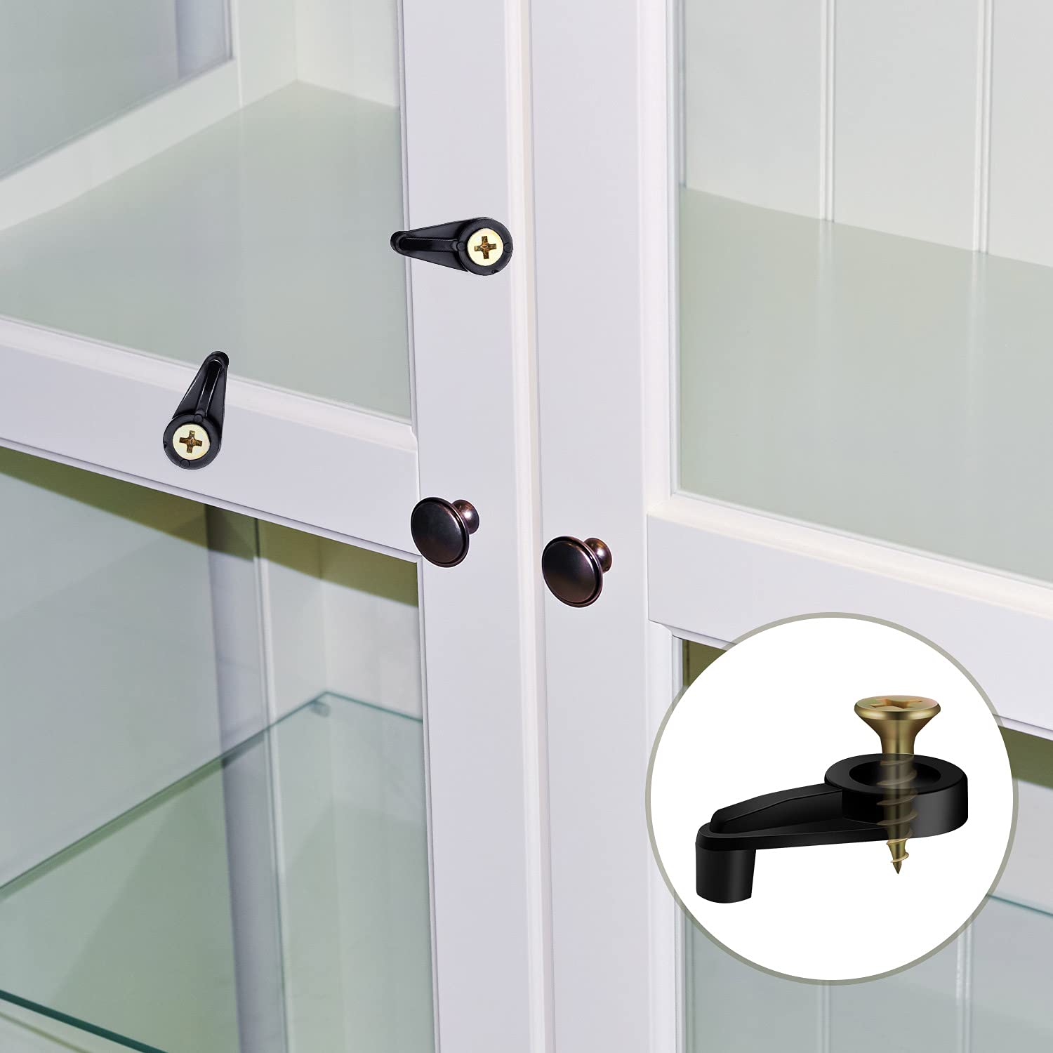 Blulu 50 Pack 4mm Glass Retainer Clips Kit with Screws - Black & Gold Cabinet Door Hardware for Kitchen & Bathroom Glass Panel Installation