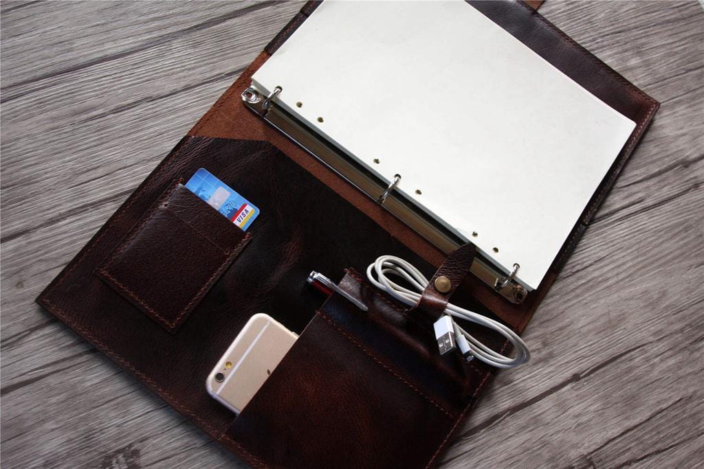 Personalized Leather Coffee Organizer Portfolio for Men - Professional Document Holder for Office, Travel & Business Meetings