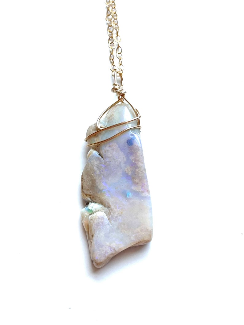 Raw Australian Opal Pendant Necklace - 14kt Gold Filled Handmade Jewelry for Women | Elegant Gift for Birthday, Anniversary & Special Occasions