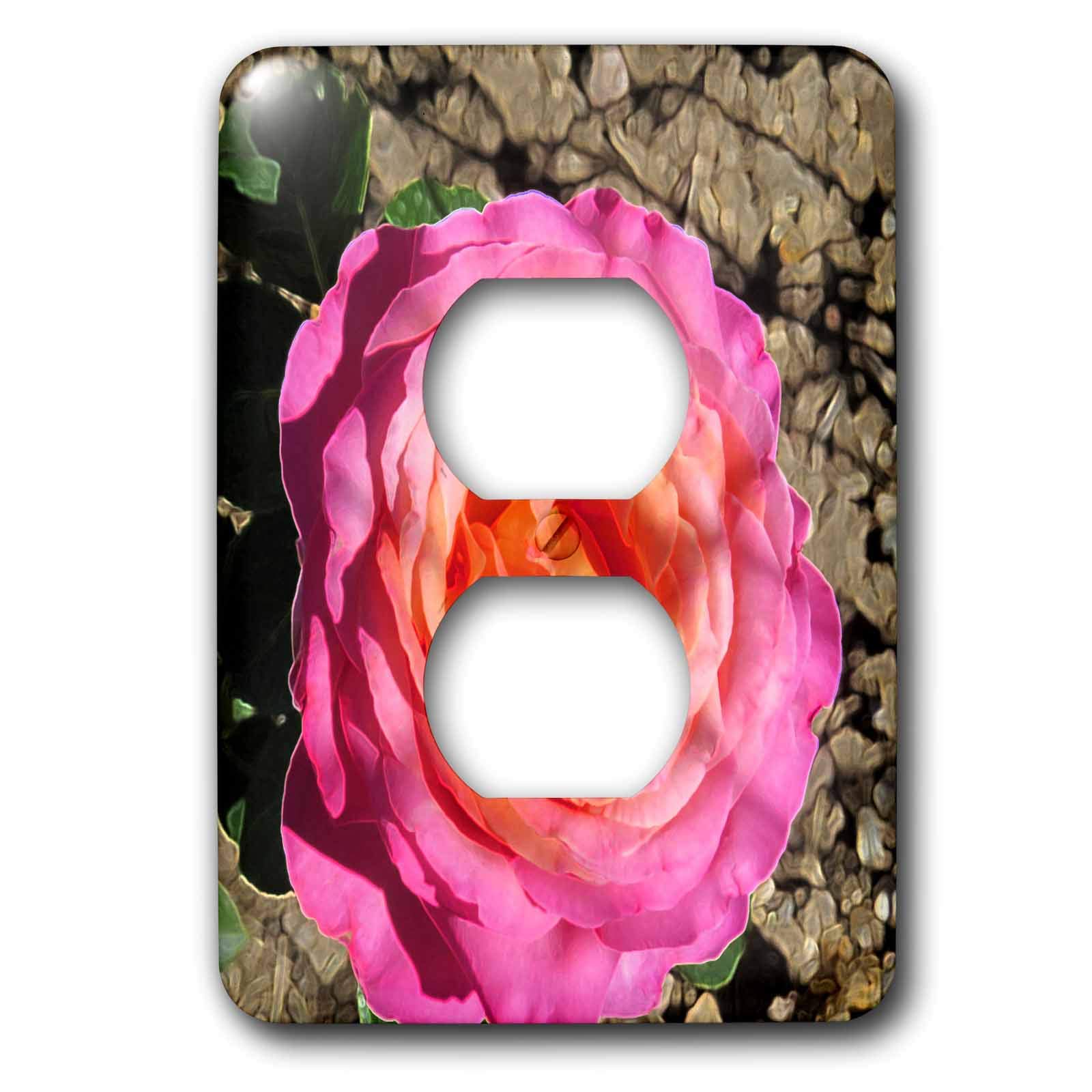 3D Rose Outlet Cover - Pink and Peach Single Rose Design - Decorative 2 Plug Wall Plate for Home & Office Decor - Perfect for Bedroom, Living Room, and Nursery