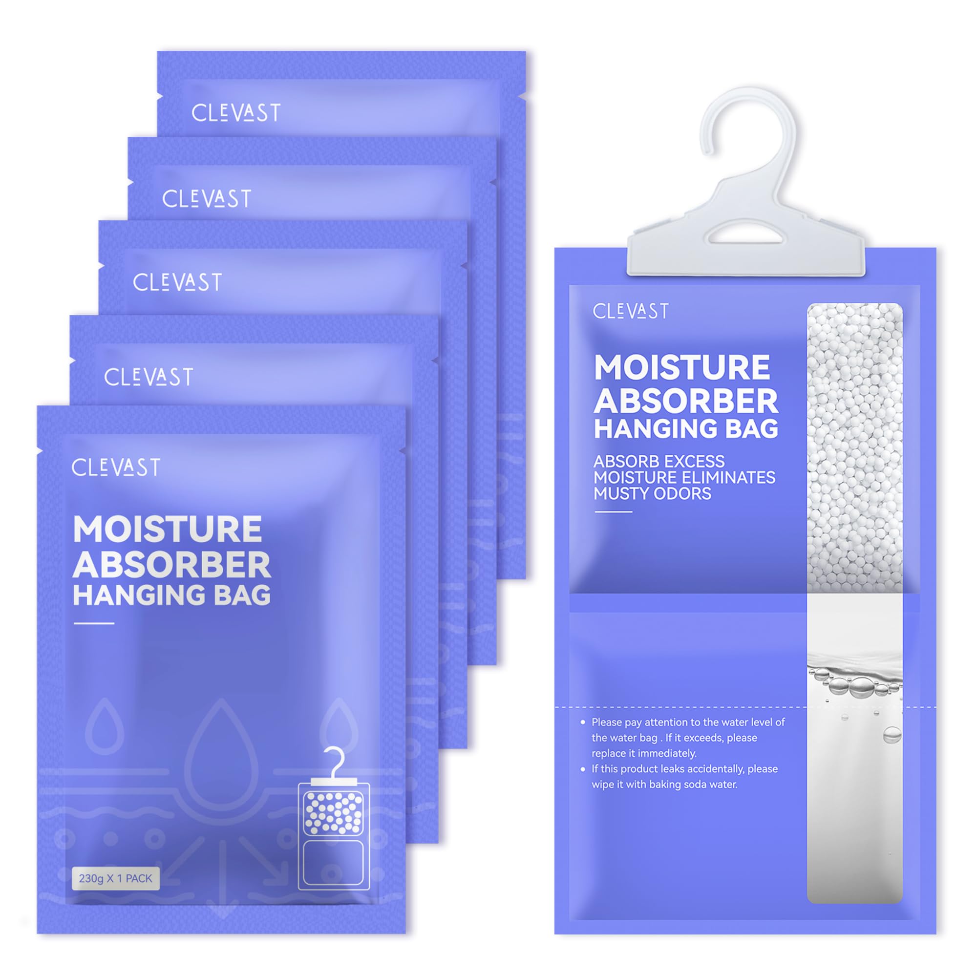 CLEVAST 5 Pack Hanging Wardrobe Dehumidifiers - 230g Each | Moisture Absorber for Closet, Cupboard, Bedroom, Bathroom, Basement & Office | Prevent Mold & Musty Odors in Small Spaces | Ideal for Humid Climates & Storage Areas
