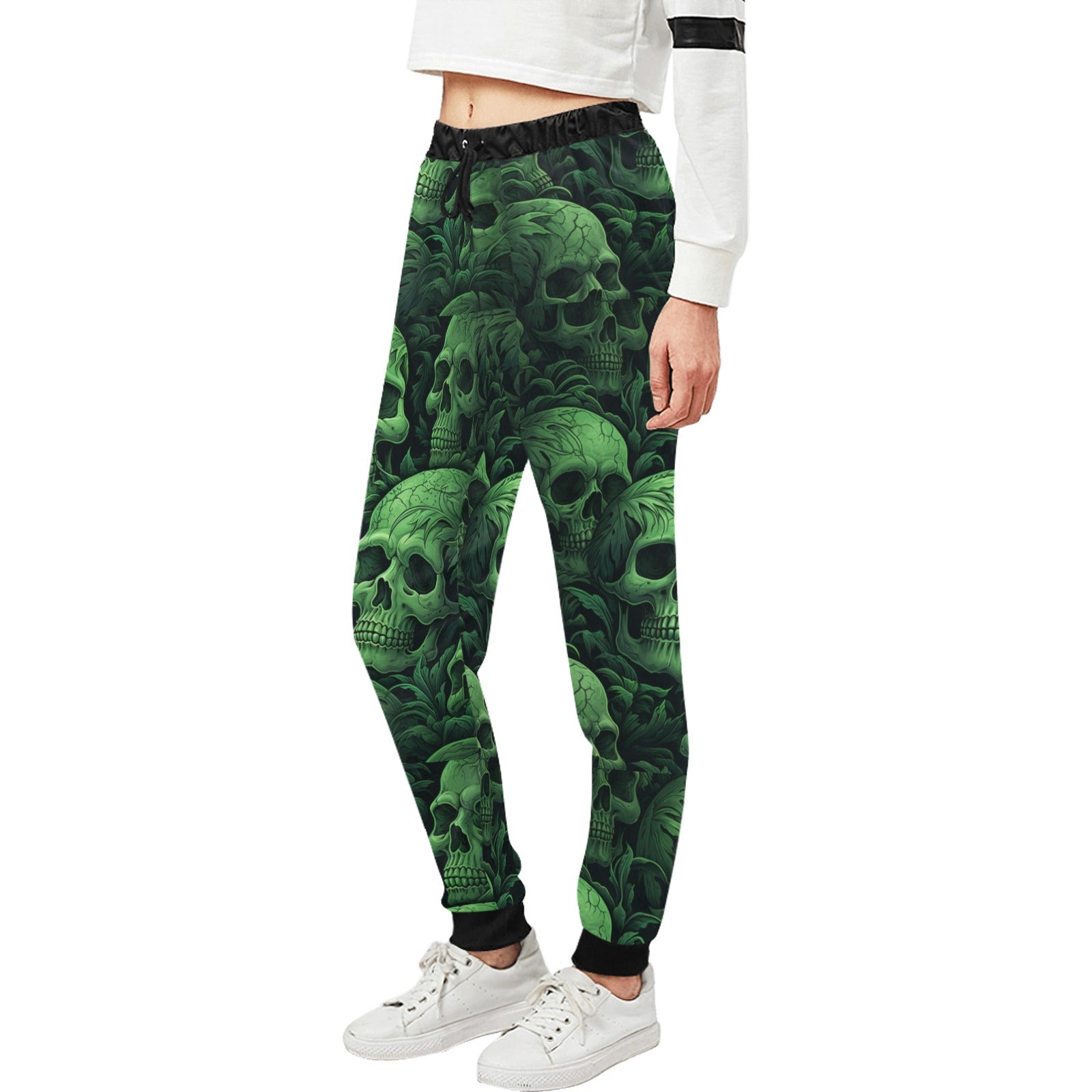 Green Skull Print Casual Sweatpants for Men - Comfortable Lounge Pants for Home, Gym & Streetwear Fashion