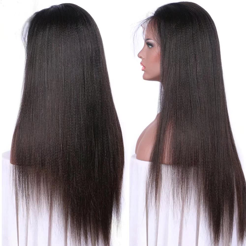 Imeya 13x4 HD Yaki Lace Front Wig - 150% Density Glueless Virgin Brazilian Human Hair Wig for Black Women | Pre-Plucked Transparent Lace, Natural Kinky Straight with Baby Hair | 18 Inch | Perfect for Daily Wear, Special Occasions & Protective Styling