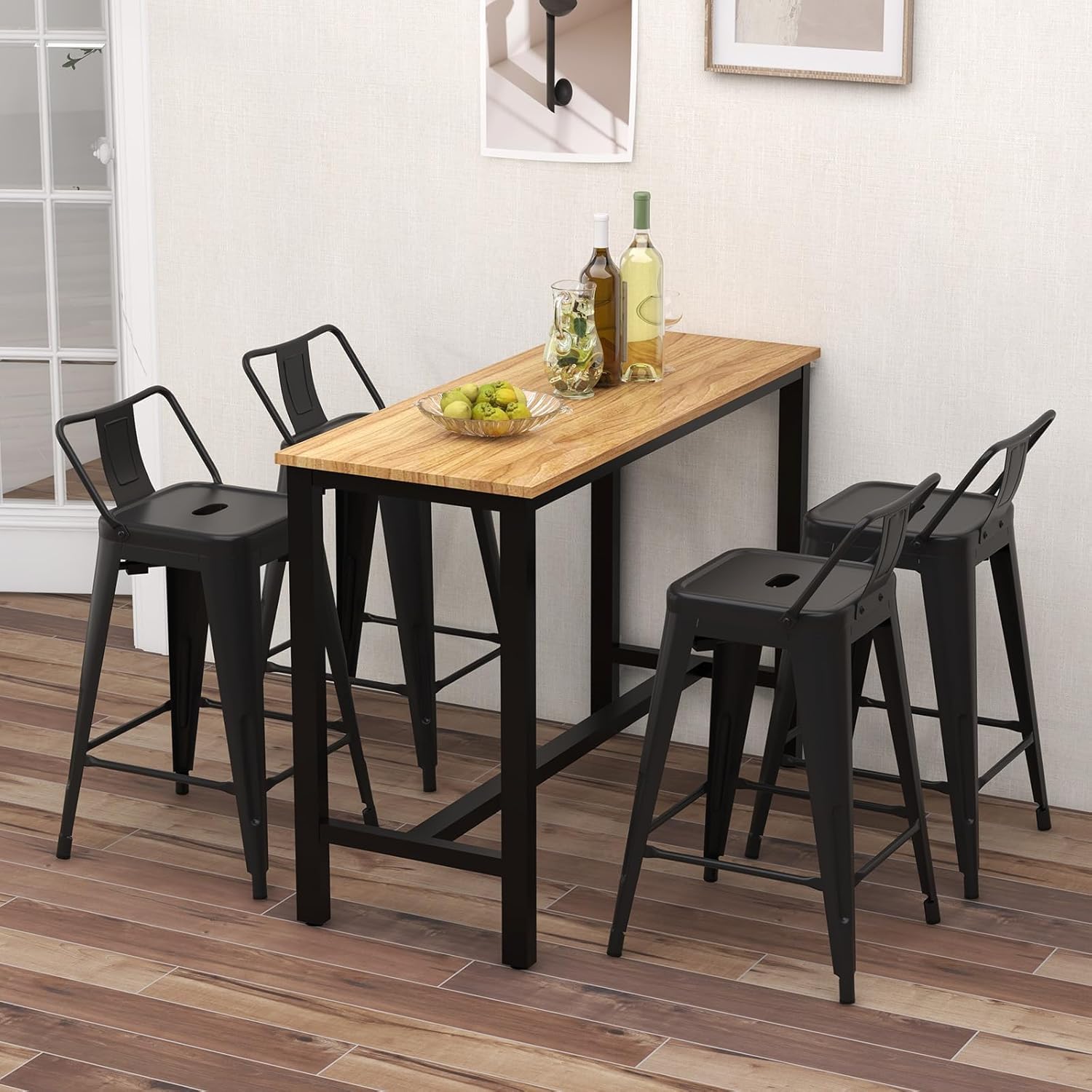RELAX4LIFE 4-Pack Metal Dining Chairs - Indoor/Outdoor Stackable Bistro Bar Stools with Detachable Backrest, 31