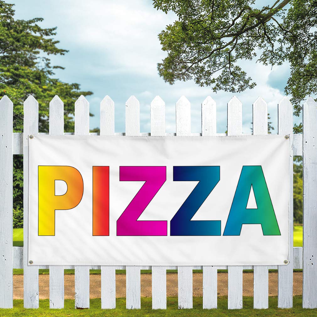 Custom Vinyl Banner for Pizza, Food Bar & Restaurant - Weatherproof Outdoor Sign with 10 Grommets (60x144 Inches) - Perfect for Food Trucks, Yard Sales & Industrial Use