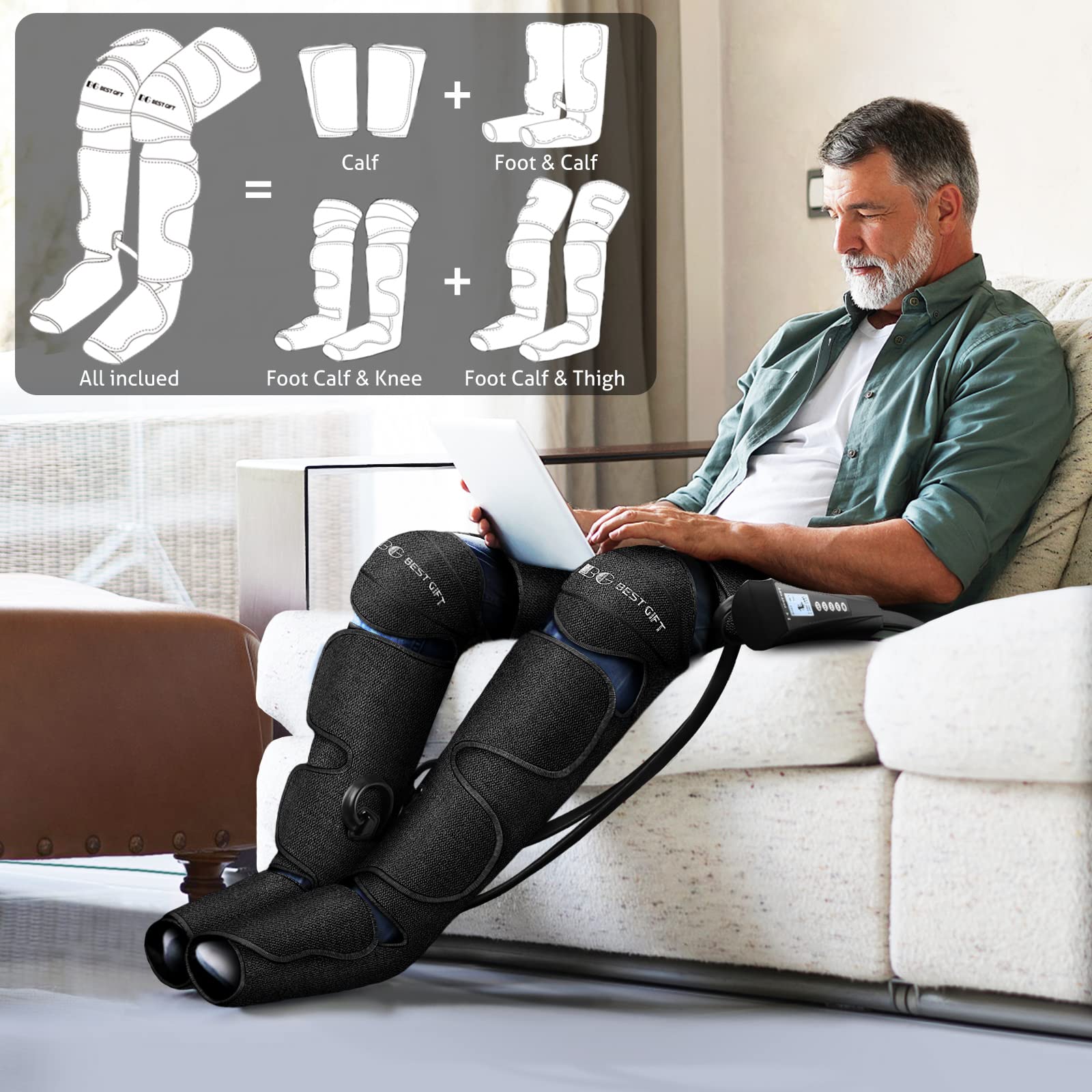 Premium Air Compression Leg Massager with Heat - Best Gift for Men, Women, Parents & Loved Ones - Relieves Muscle Fatigue in Feet, Legs, Calves, Thighs & Knees - Perfect for Christmas, Mother's Day, Father's Day - Ideal for Home Use, Office Relaxation & Post-Workout Recovery