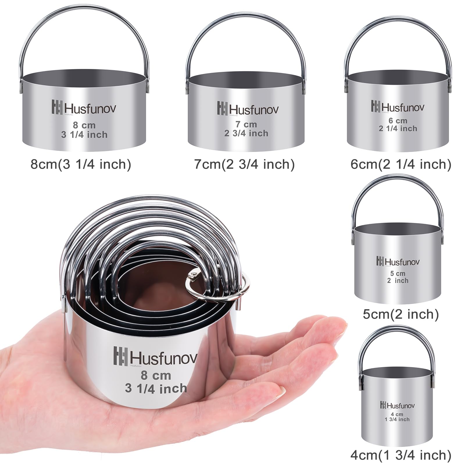 5-Piece Stainless Steel Round Biscuit & Cookie Cutter Set with Handles - Professional Baking Tools for Cakes, Pastries, Pies & Dough - Perfect for Holiday Baking, Birthday Parties & Home Kitchen Use