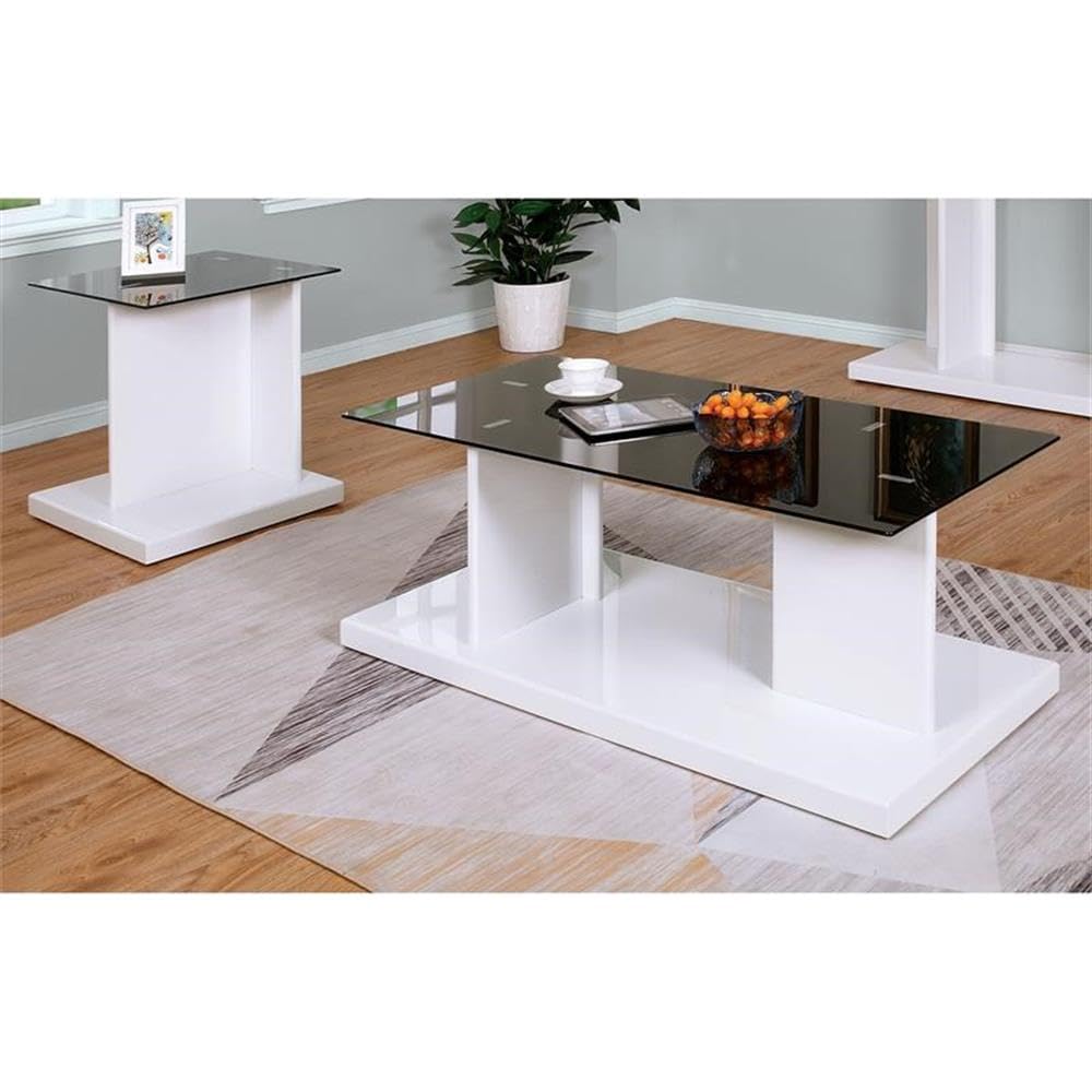 White Thame Glass Top 2-Piece Coffee Table Set for Living Room
