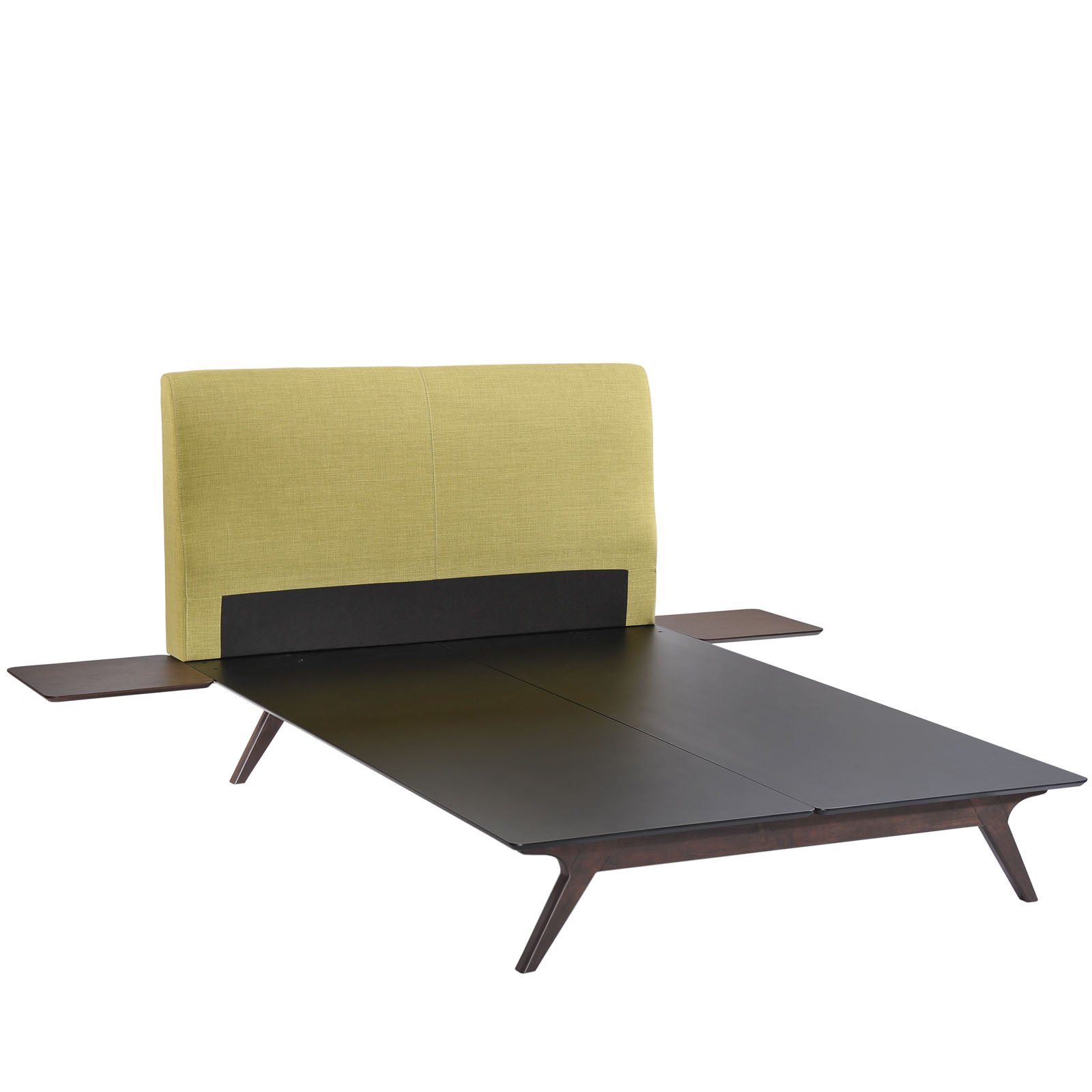 Modway Tracy Mid-Century Modern Wood Platform Queen Bed with Two Nightstands in Cappuccino Green - Stylish Bedroom Furniture for Contemporary Homes & Guest Rooms