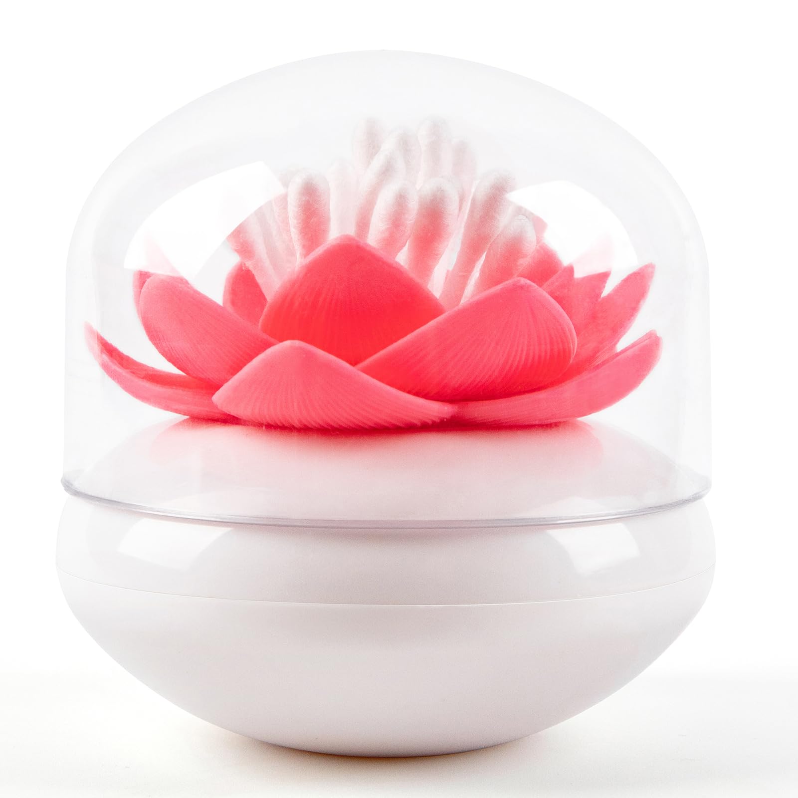 Bloss Lotus Cotton Swab Holder - Dustproof Q-tip Organizer with Lid, Pink Home Decor for Bathroom, Vanity & Makeup Station | Cute Toothpick & Cotton Bud Storage Solution
