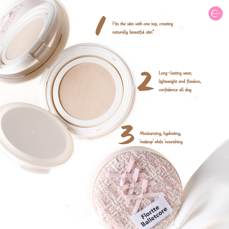 FLORTTE Ballet Veil Cushion Cream - Lightweight BB Cream with SPF, Hydrating & Long Lasting Makeup for Daily Wear | Perfect for Office, Date Night & Special Occasions