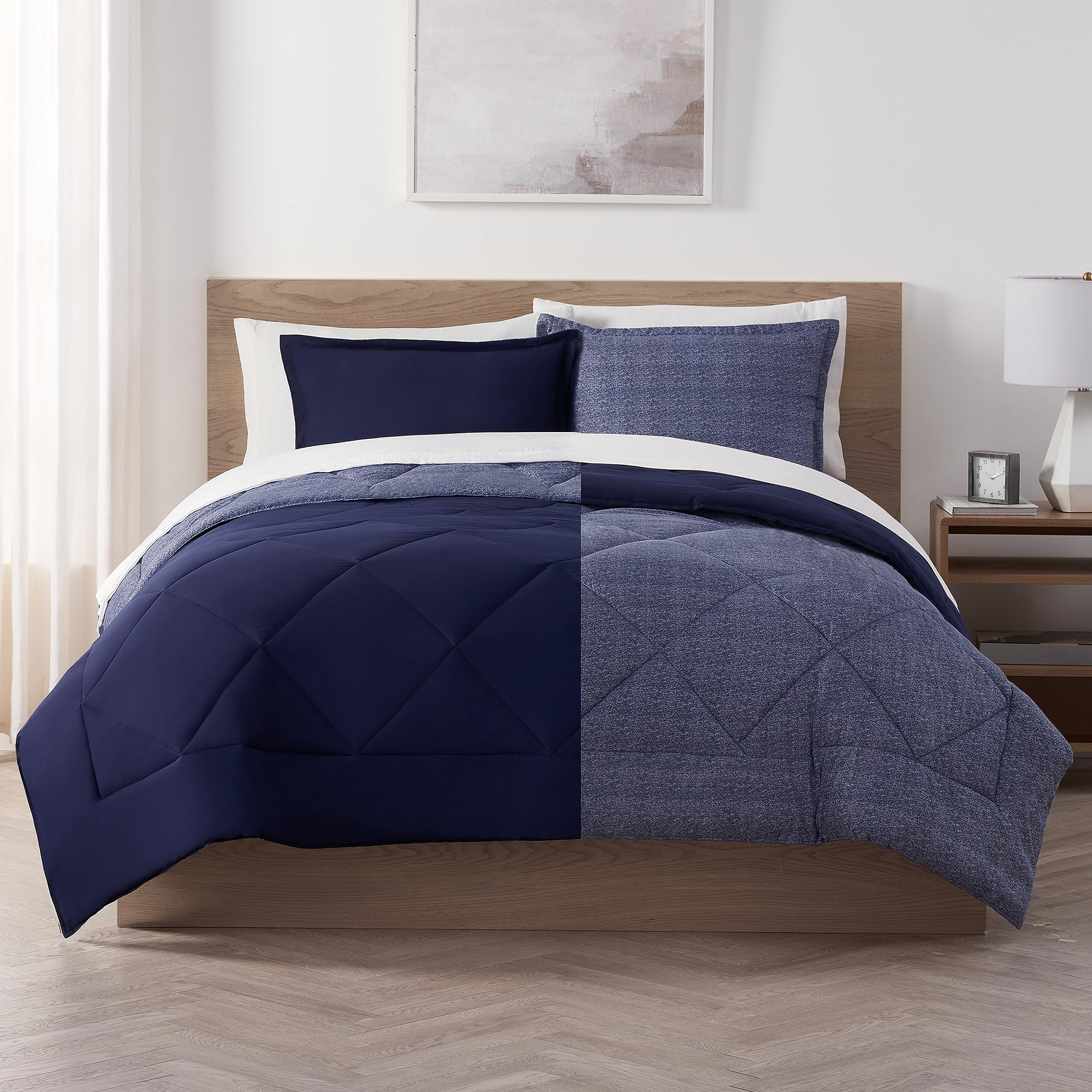 Serta Supersoft Cooling 7-Piece Reversible Comforter Set with Sheets & Pillowcases - All Season King Size Bedding in Peacoat Blue | Breathable & Temperature Regulating for Ultimate Comfort | Perfect for Master Bedrooms, Guest Rooms & Dormitories