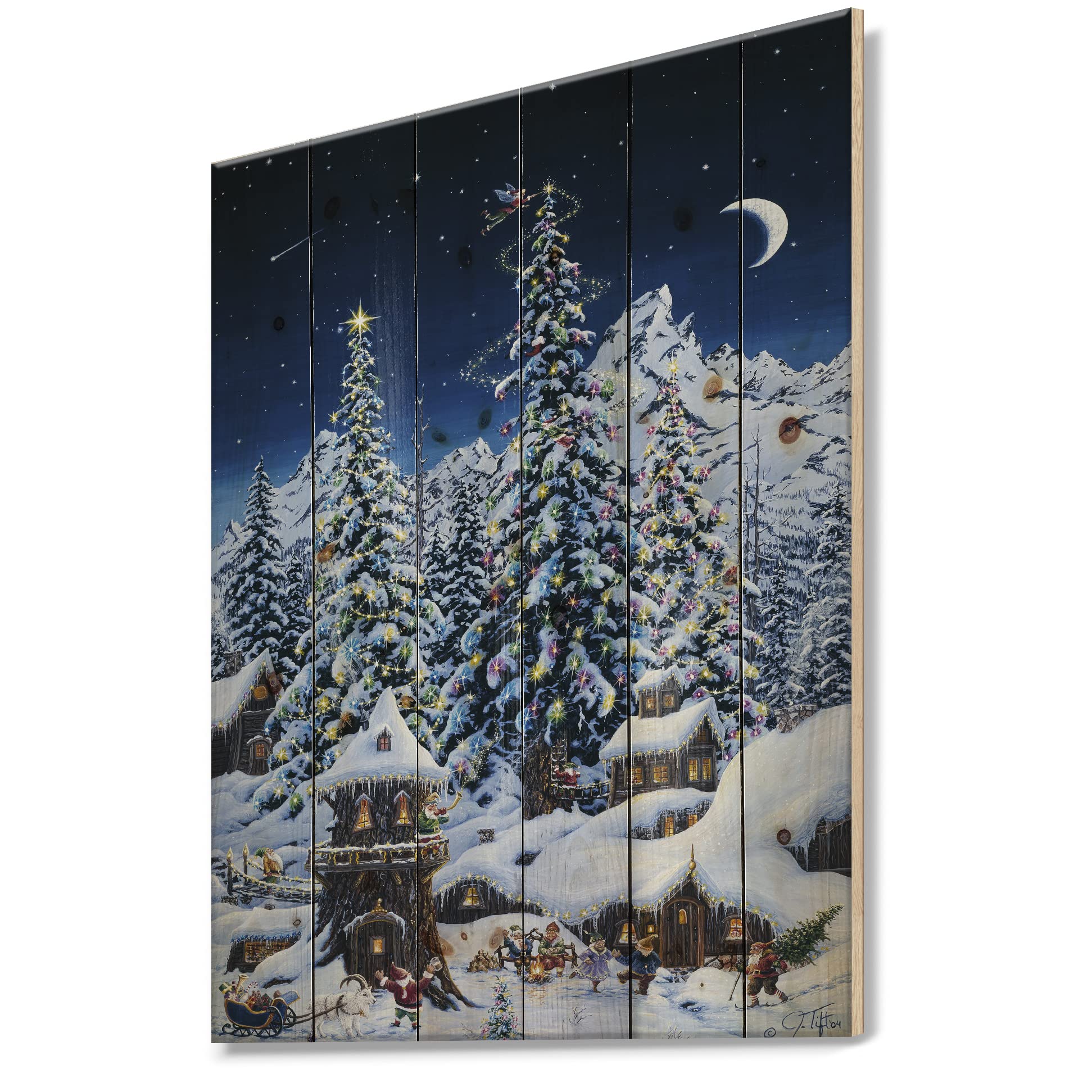 Elf Houses Wood Wall Decor for Christmas Trees - Blue Pine Art