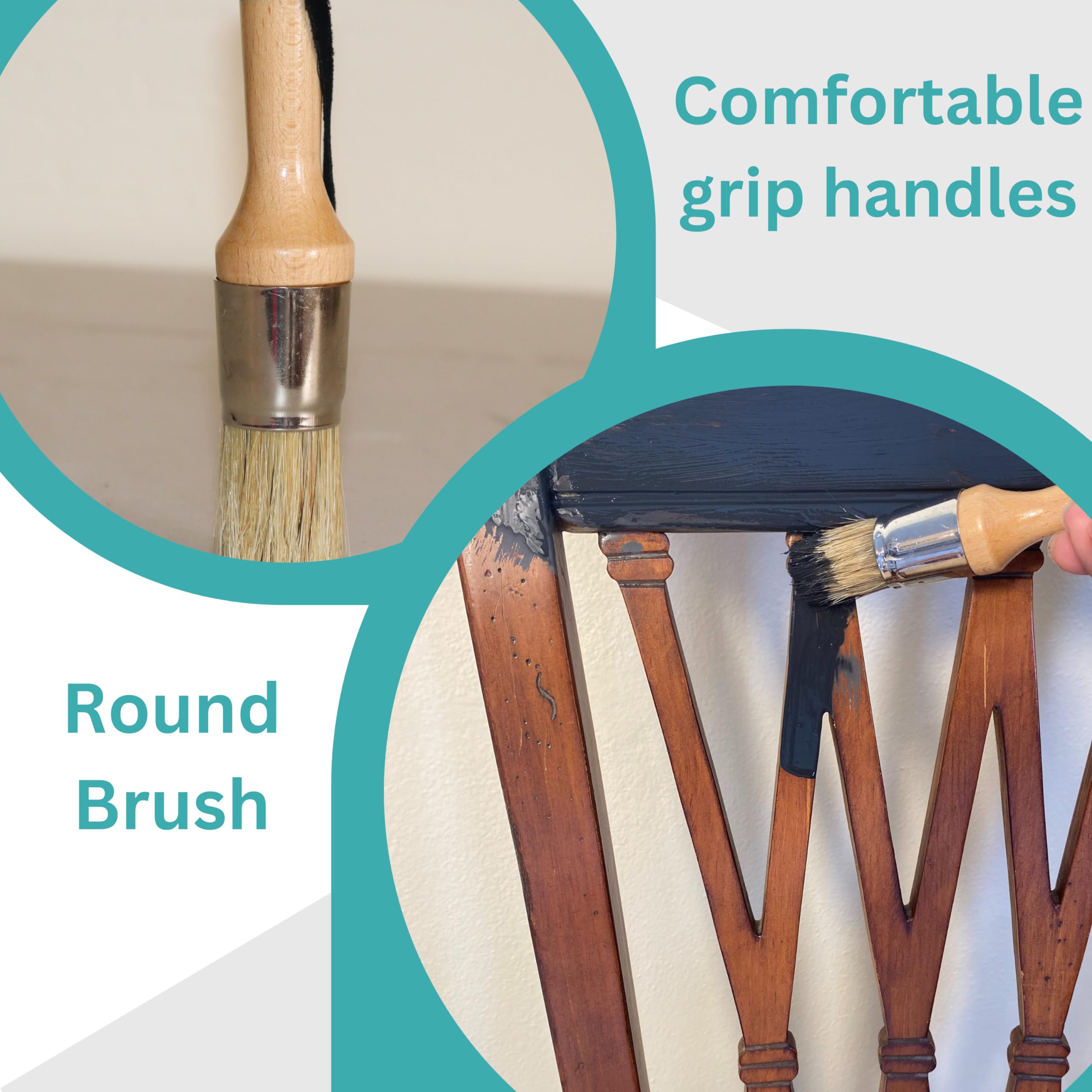 2-Piece Chalk Wax Paint Brush Set - 1 Round & 1 Oval Bristle Brush for Furniture Painting, Cabinets, Stenciling | Perfect for Chalk Paint, Milk Paint & Home Decor Projects | DIY Furniture Makeover & Craft Painting Tools