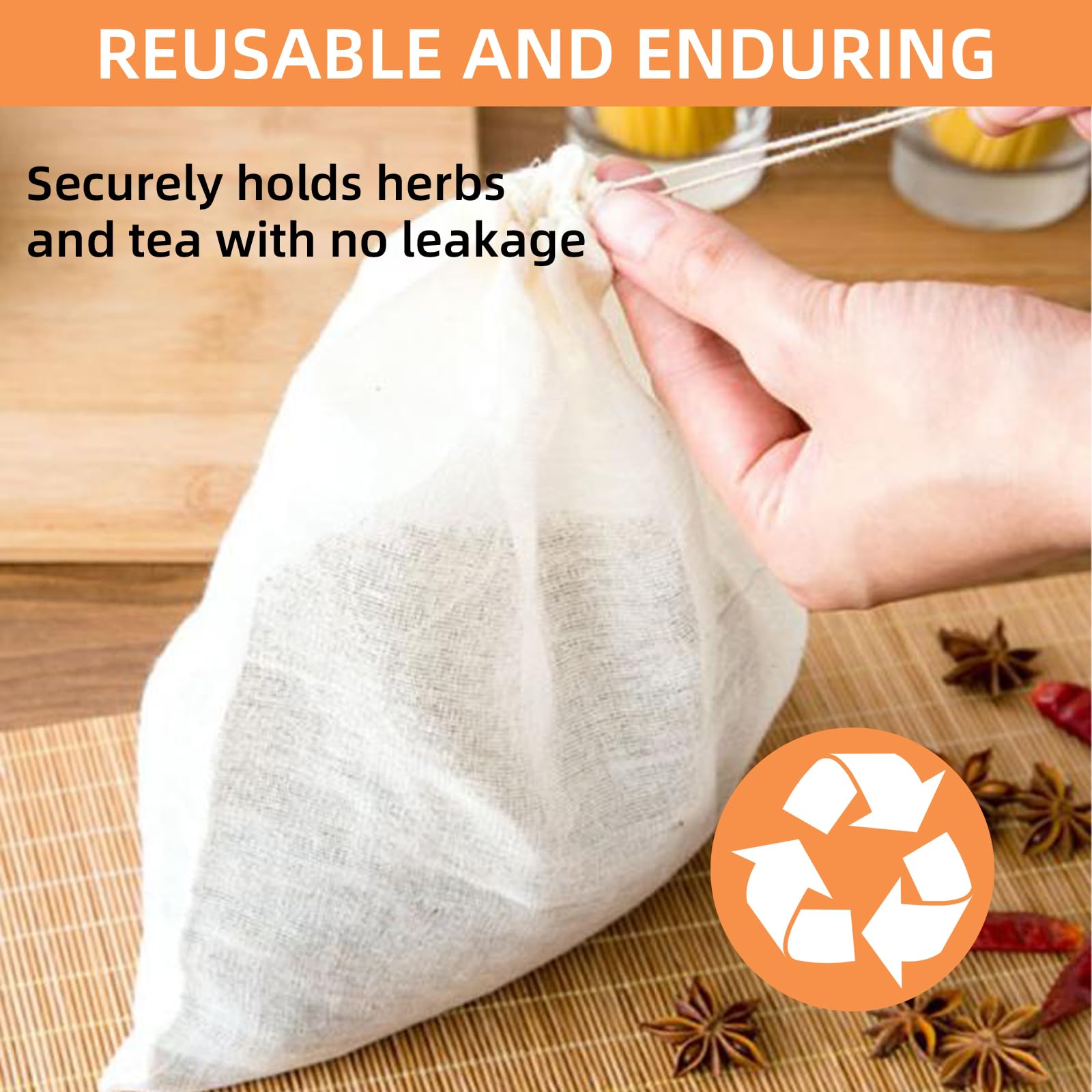 TamBee Reusable Muslin Mesh Tea Bags - 4 x 6 Inch Cold Brew Coffee & Loose Leaf Tea Filter Sachets (25 Pack) - Perfect for Iced Tea, Herbal Infusions & French Press Brewing at Home or Office