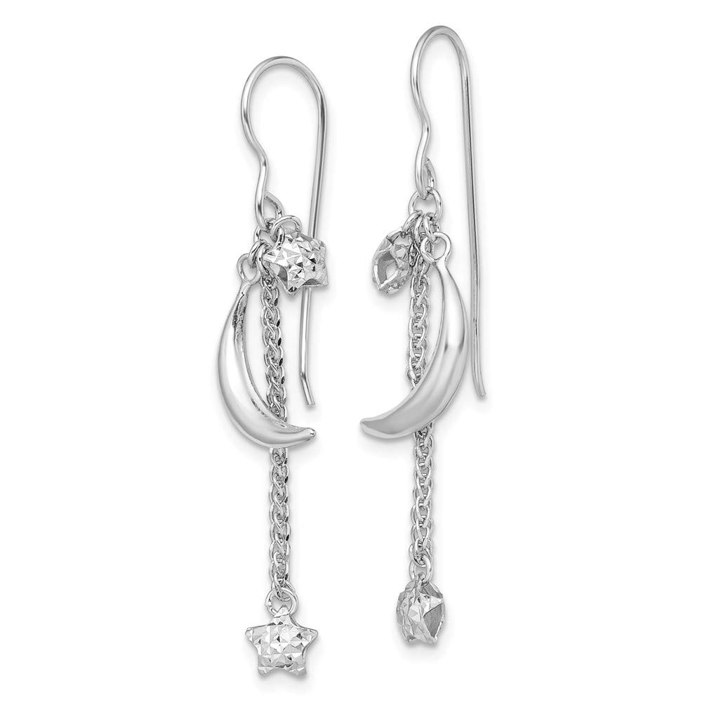 925 Sterling Silver Rhodium Plated Diamond-Cut Star & Moon Earrings for Women | Hypoallergenic Fashion Jewelry | Perfect for Parties, Dating & Everyday Wear