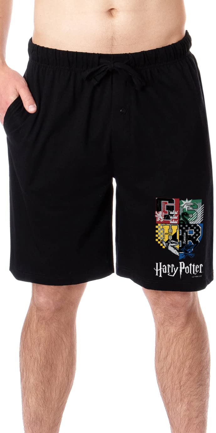 Harry Potter Wizarding World Hogwarts All Houses Crest Sleep Pajama Shorts for Men - Comfortable Lounge & Sleepwear for Potter Fans