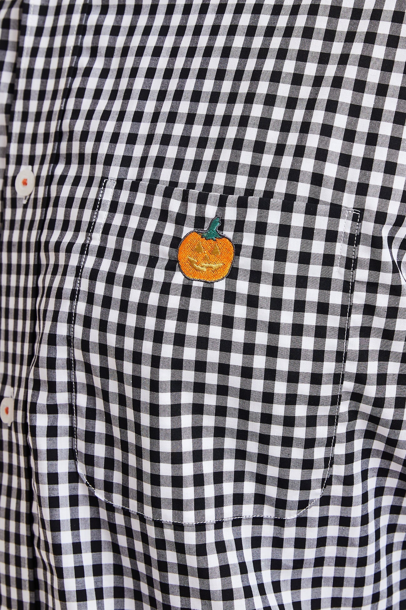 Chase Shirt Wide Gingham Black with Single Jack O'Lantern - Stylish Halloween Button-Up Shirt for Men, Women - Perfect for Costume Parties, Trick or Treating & Fall Festivals