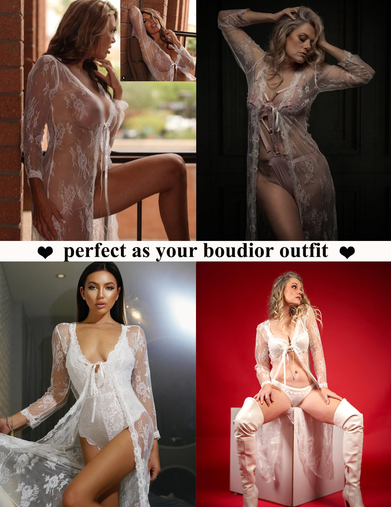 Avidlove Sexy Lace Robe for Women - Sheer Bridal Lingerie Babydoll with Floral Pattern, Plus Size Sleepwear & Boudoir Nightgown for Honeymoon, Anniversary Gift and Romantic Nights