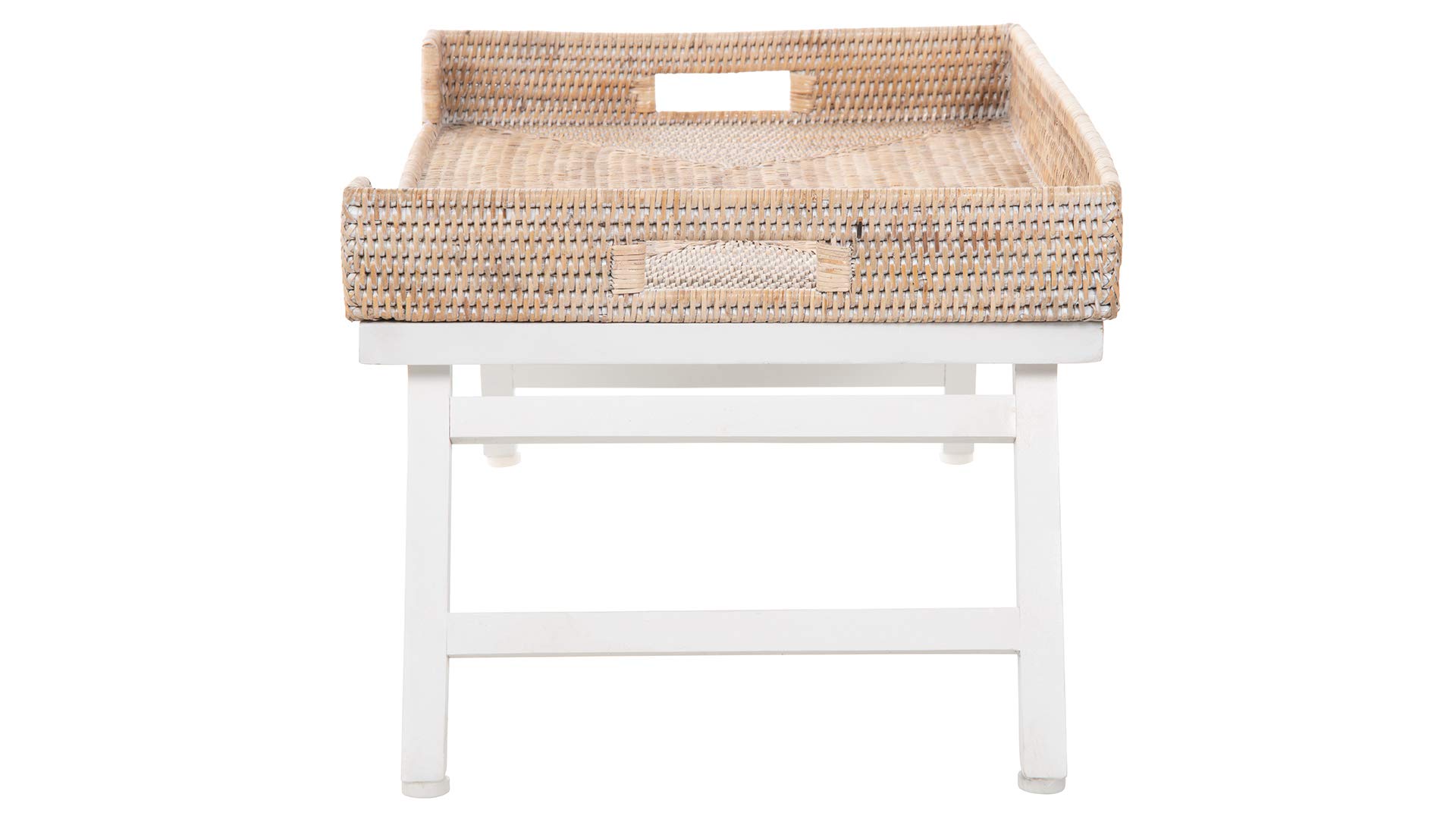 KOUBOO Foldable Rattan Breakfast Tray with Wooden Stand - Rectangular Serving Tray for Bed, Sofa & Couch - Portable Snack Tray for Breakfast, Brunch, Coffee & Tea Time - Honey Brown Butler Tray for Home & Hotel Use