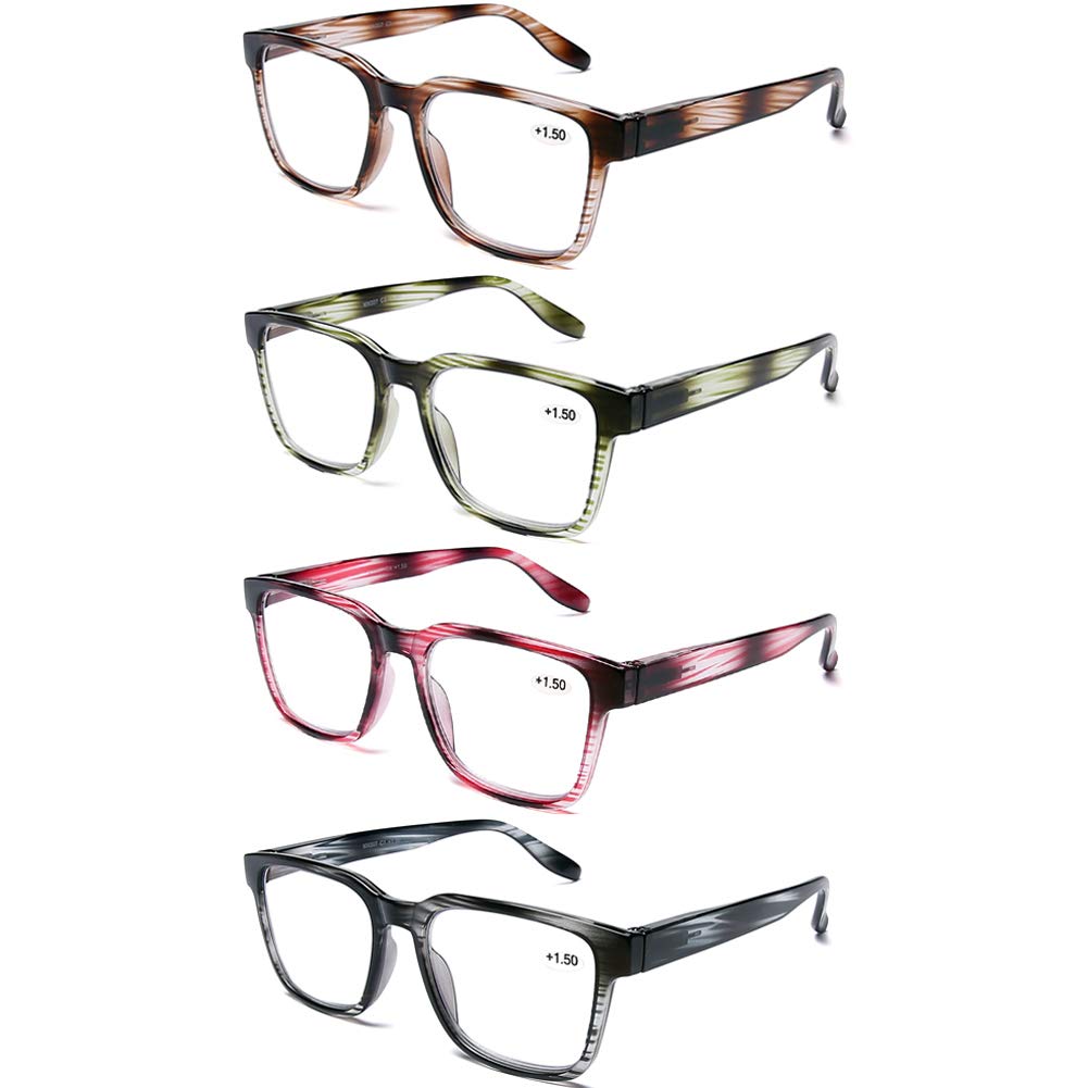 DOOViC 4 Pack Blue Light Blocking Reading Glasses for Women - Anti Eyestrain Computer Glasses with Spring Hinge, Fashion Striped Design, 2.50 Strength - Perfect for Office Work, Online Shopping & Reading eBooks