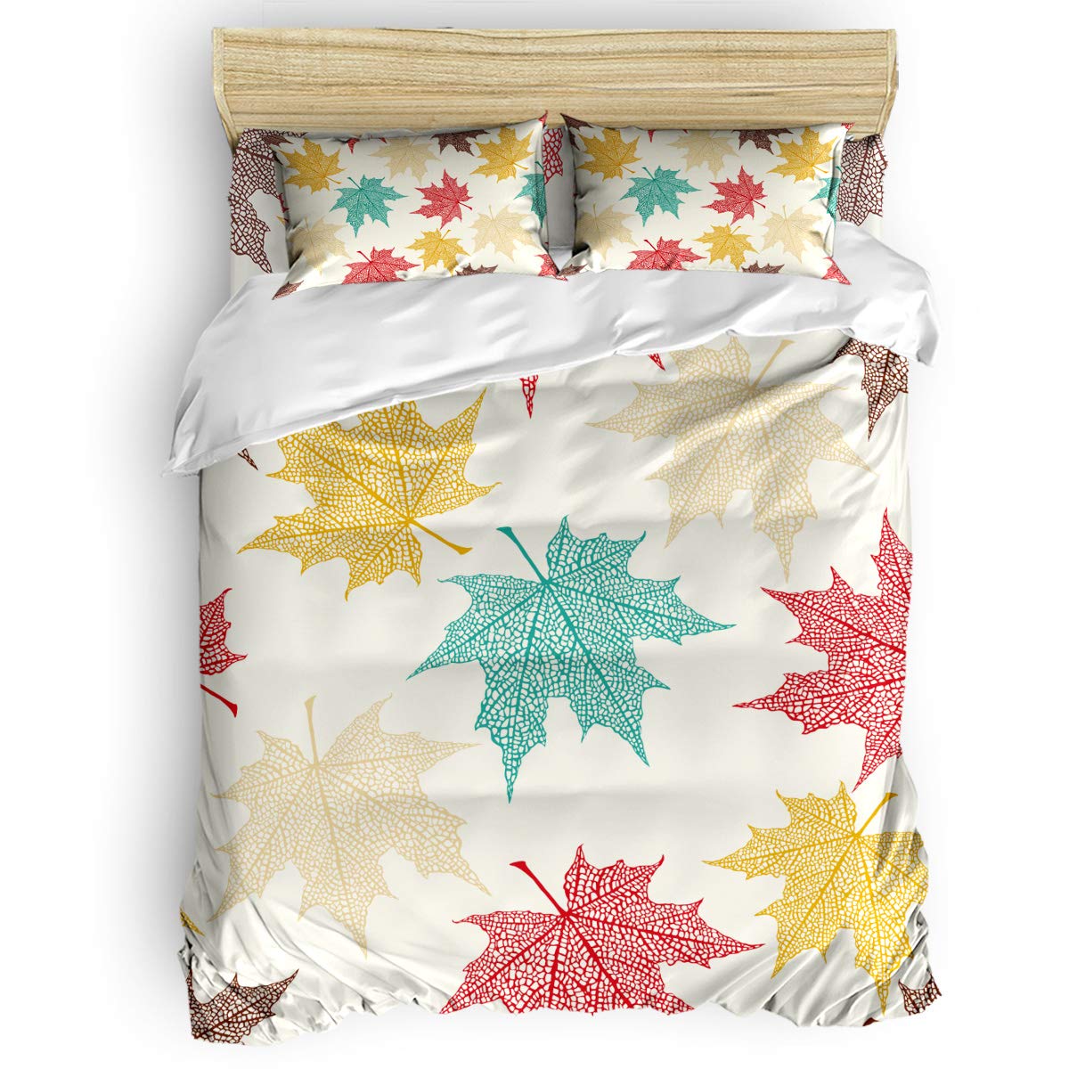 Libaoge 4-Piece Duvet Cover Set Full Size - 1 Duvet Cover, 1 Flat Sheet, 2 Pillowcases - Ultra Soft Bedding with Colored Hollow Maple Leaf Design - Perfect for Cozy Bedroom Decor & Guest Room Essentials