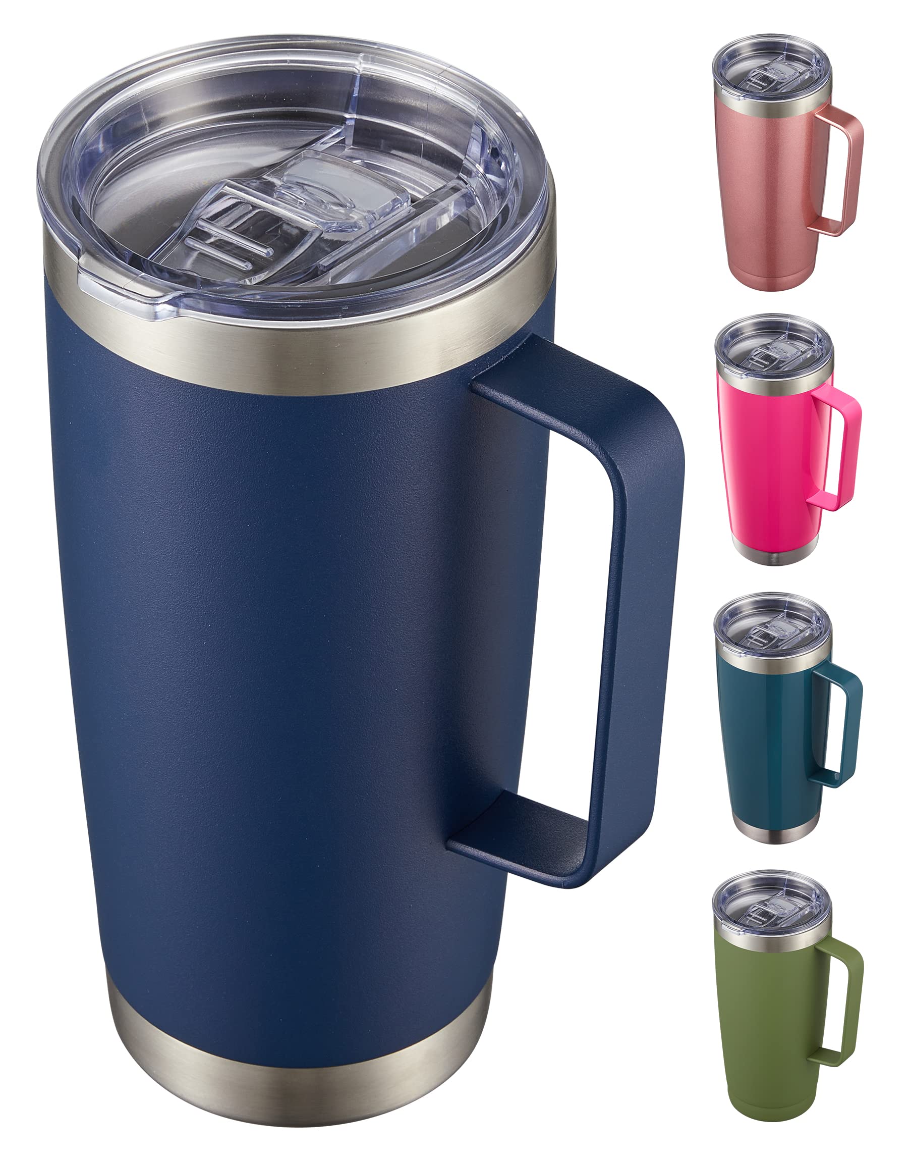 CIVAGO 20 oz Stainless Steel Tumbler with Lid & Straw - Double Wall Vacuum Insulated Travel Mug for Hot & Cold Drinks - Leakproof Coffee Cup with Handle - Perfect for Office, Gym, Hiking & Car Commute - Navy Blue