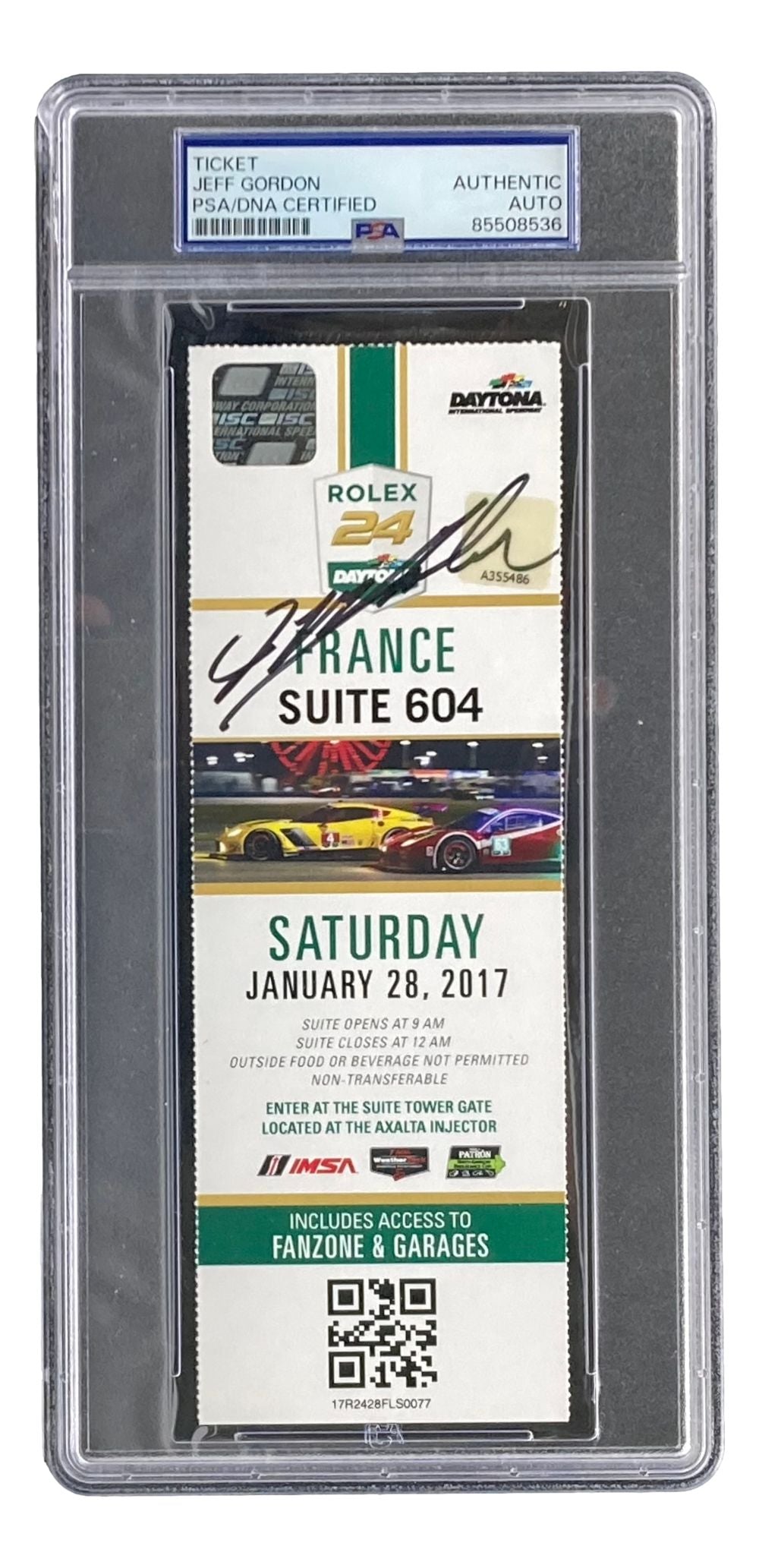 Jeff Gordon Autographed 2017 NASCAR Daytona Rolex 24 Suite 604 Ticket - PSA Certified Collectible for Racing Fans & Memorabilia Enthusiasts (Perfect for Display, Gifts, or Investment)