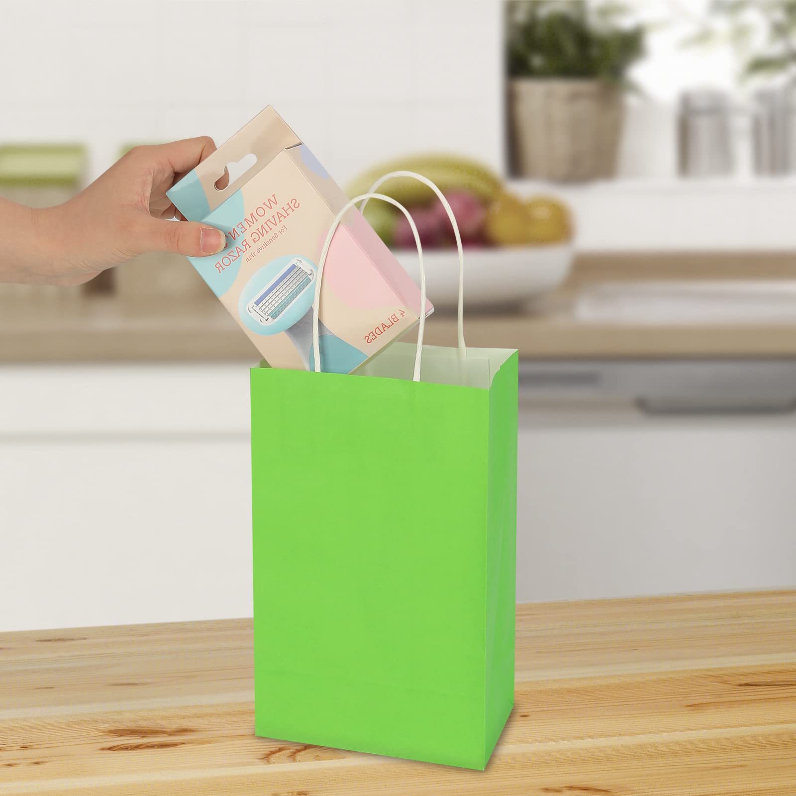 50 Pack 5.25x3.25x8.25 Inch Kraft Paper Bags with Handles - Bulk Gift Bags for Parties, Retail & Favors