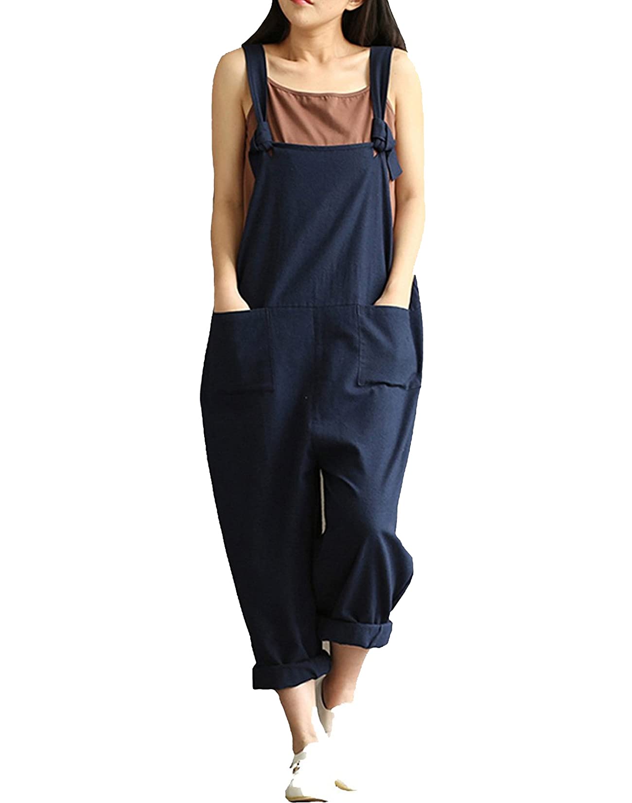 Aedvoouer Women's Plus Size Wide Leg Jumpsuit Overalls - Loose Cotton Linen Baggy Bib Pants for Casual Wear, Work & Outdoor Activities