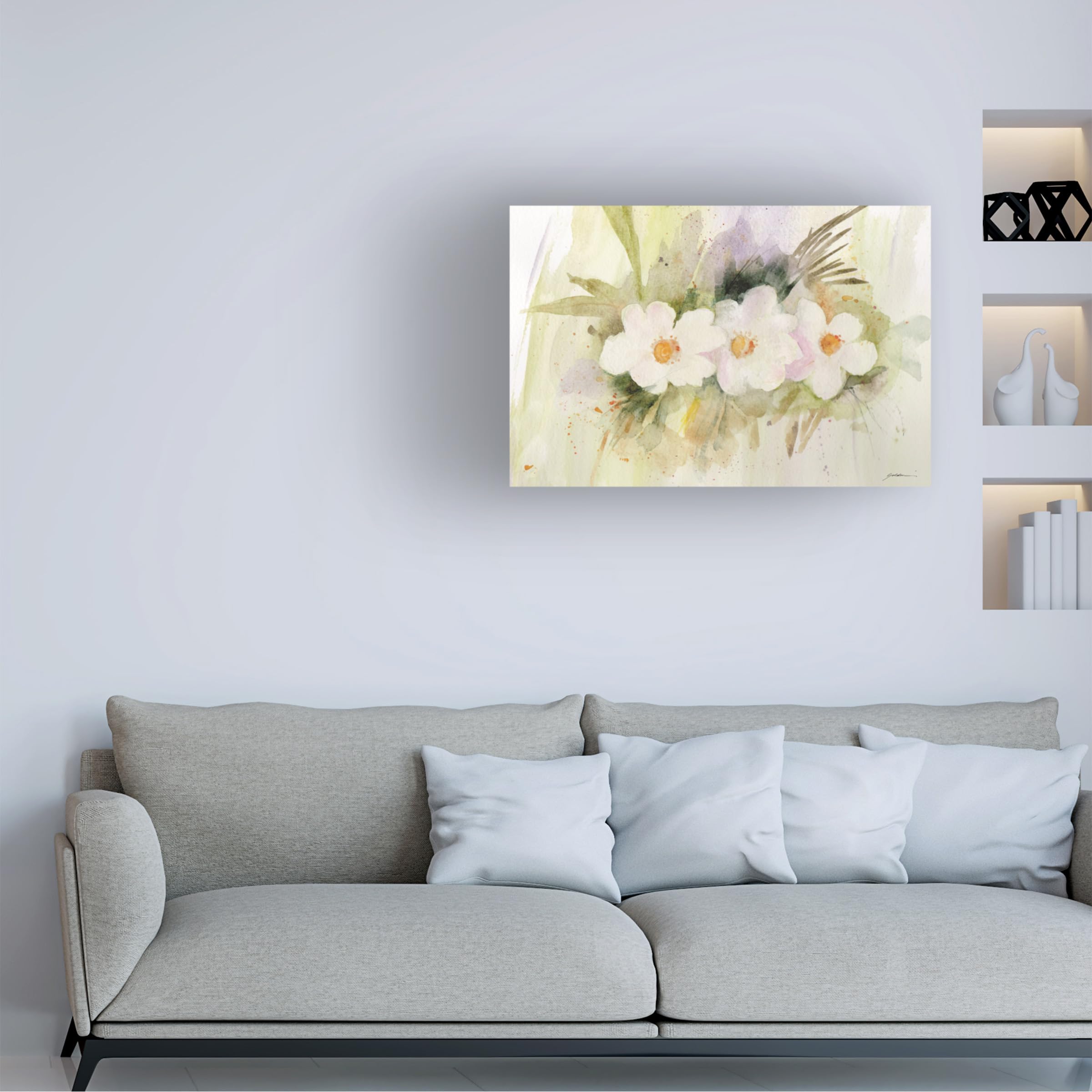 Trademark Fine Art 'Trio In White' Canvas Wall Art by Sheila Golden - Elegant Abstract Painting for Living Room, Bedroom & Office Decor